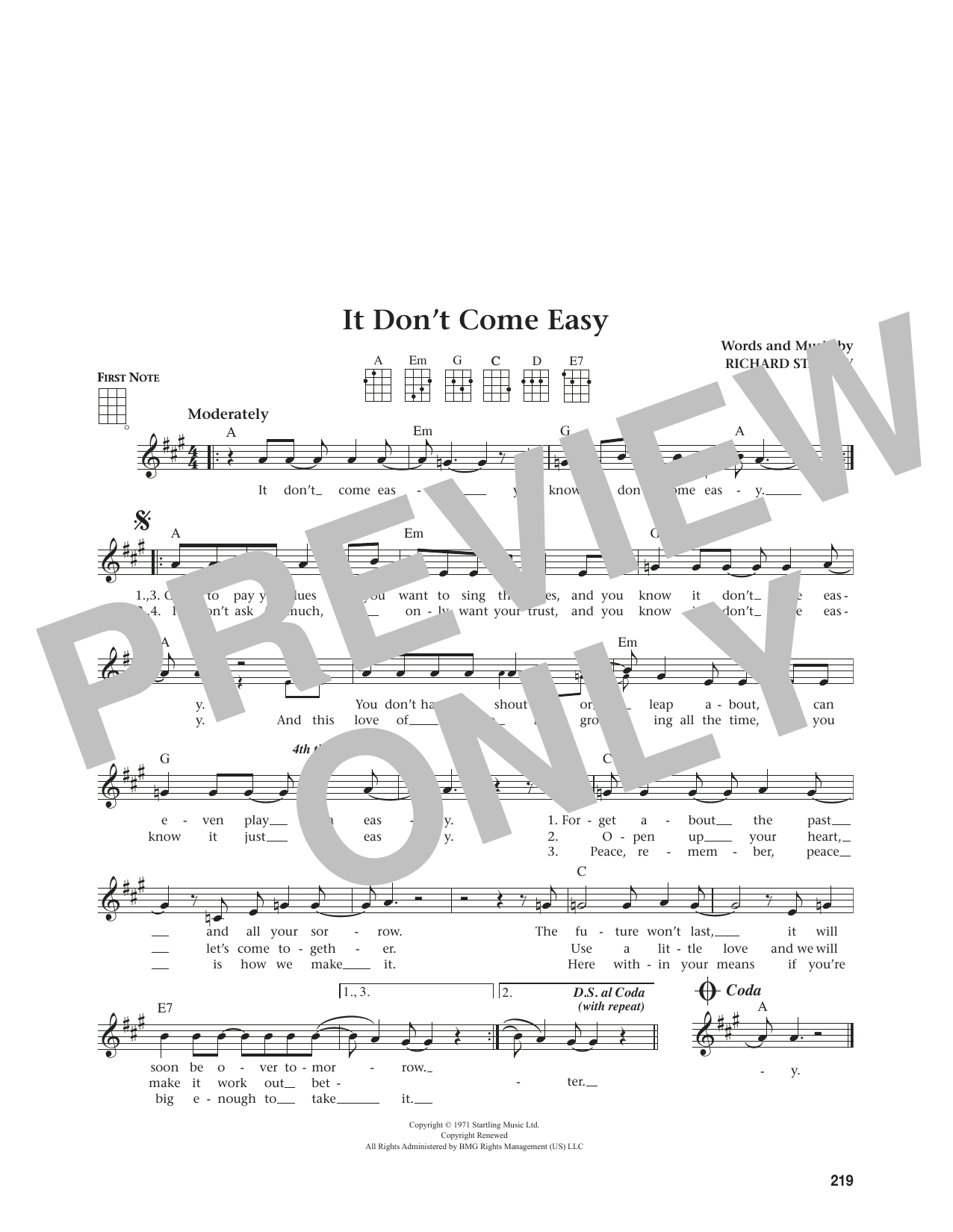 Richard Starkey It Don't Come Easy (from The Daily Ukulele) (arr. Jim Beloff) sheet music notes and chords arranged for Ukulele