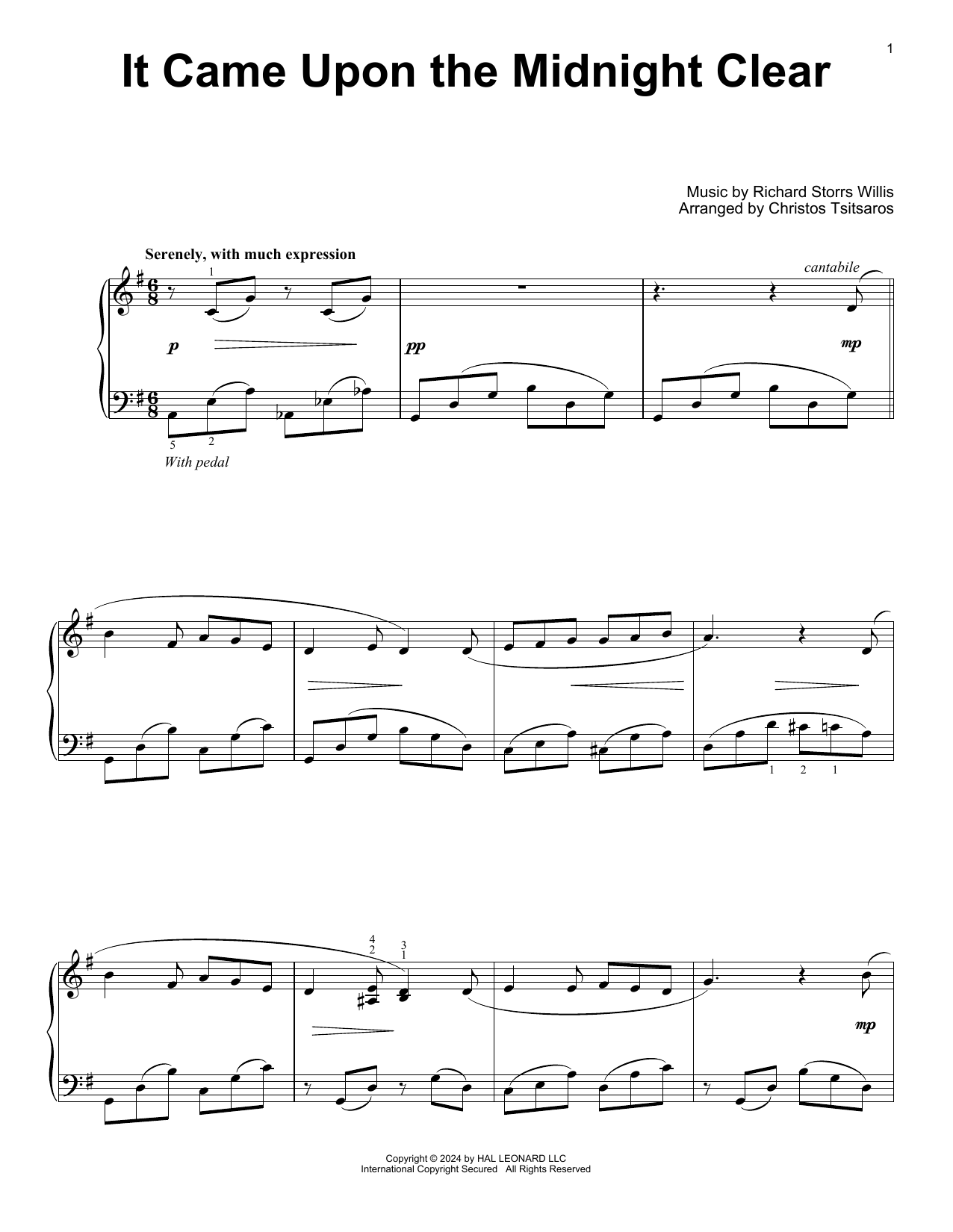 Richard Storrs Willis It Came Upon The Midnight Clear (arr. Christos Tsitsaros) sheet music notes and chords arranged for Easy Piano Solo