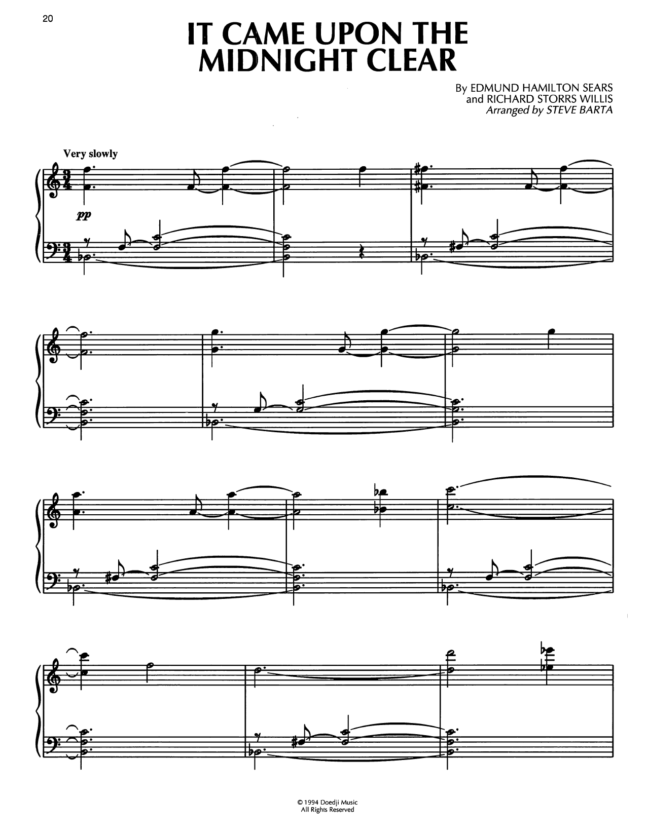 Richard Storrs Willis It Came Upon The Midnight Clear (arr. S Barta) sheet music notes and chords arranged for Piano Solo