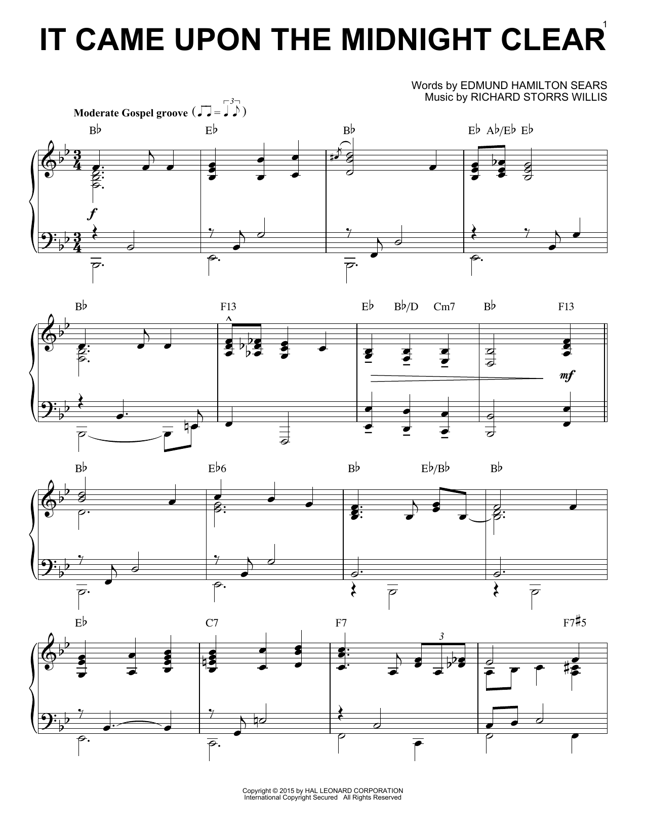 Richard Storrs Willis It Came Upon The Midnight Clear [Jazz version] (arr. Brent Edstrom) sheet music notes and chords arranged for Piano Solo