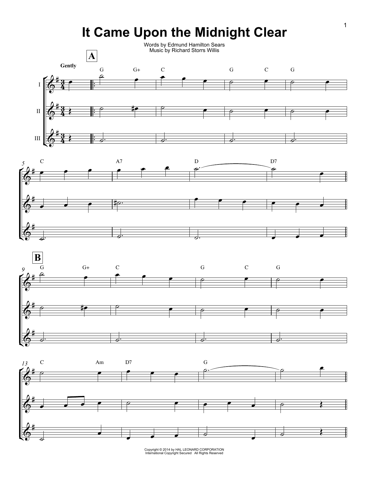 Richard Storrs Willis It Came Upon The Midnight Clear sheet music notes and chords arranged for Clarinet Duet