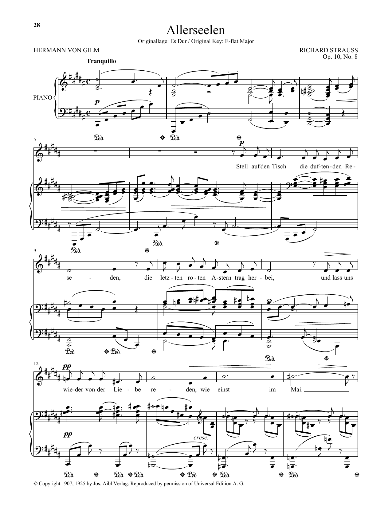 Richard Strauss Allerseelen (Low Voice) sheet music notes and chords arranged for Piano & Vocal