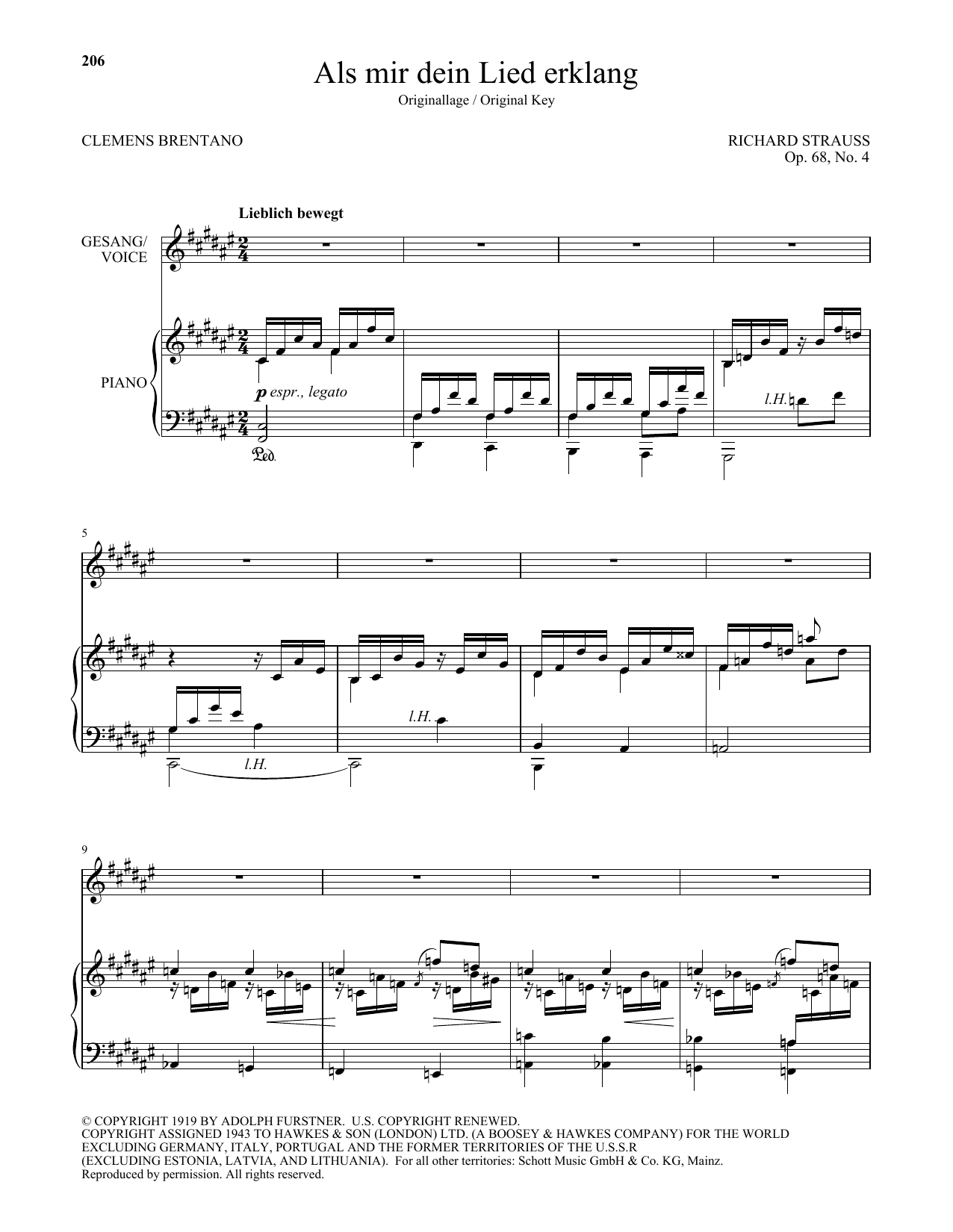Richard Strauss Als Mir Dein Lied Erklang (High Voice) sheet music notes and chords arranged for Piano & Vocal