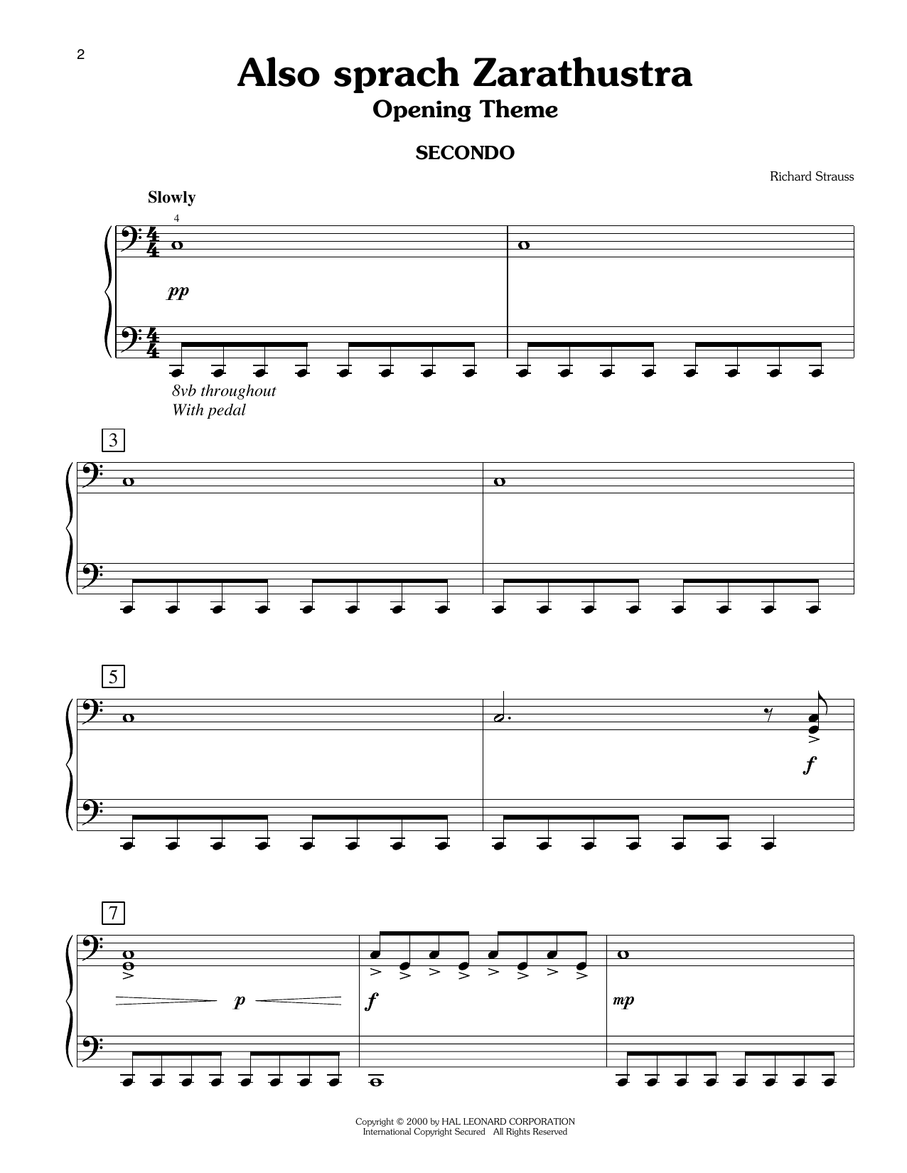 Richard Strauss Also Sprach Zarathustra, Opening Theme (arr. Carol Klose) sheet music notes and chords arranged for Easy Piano Duet