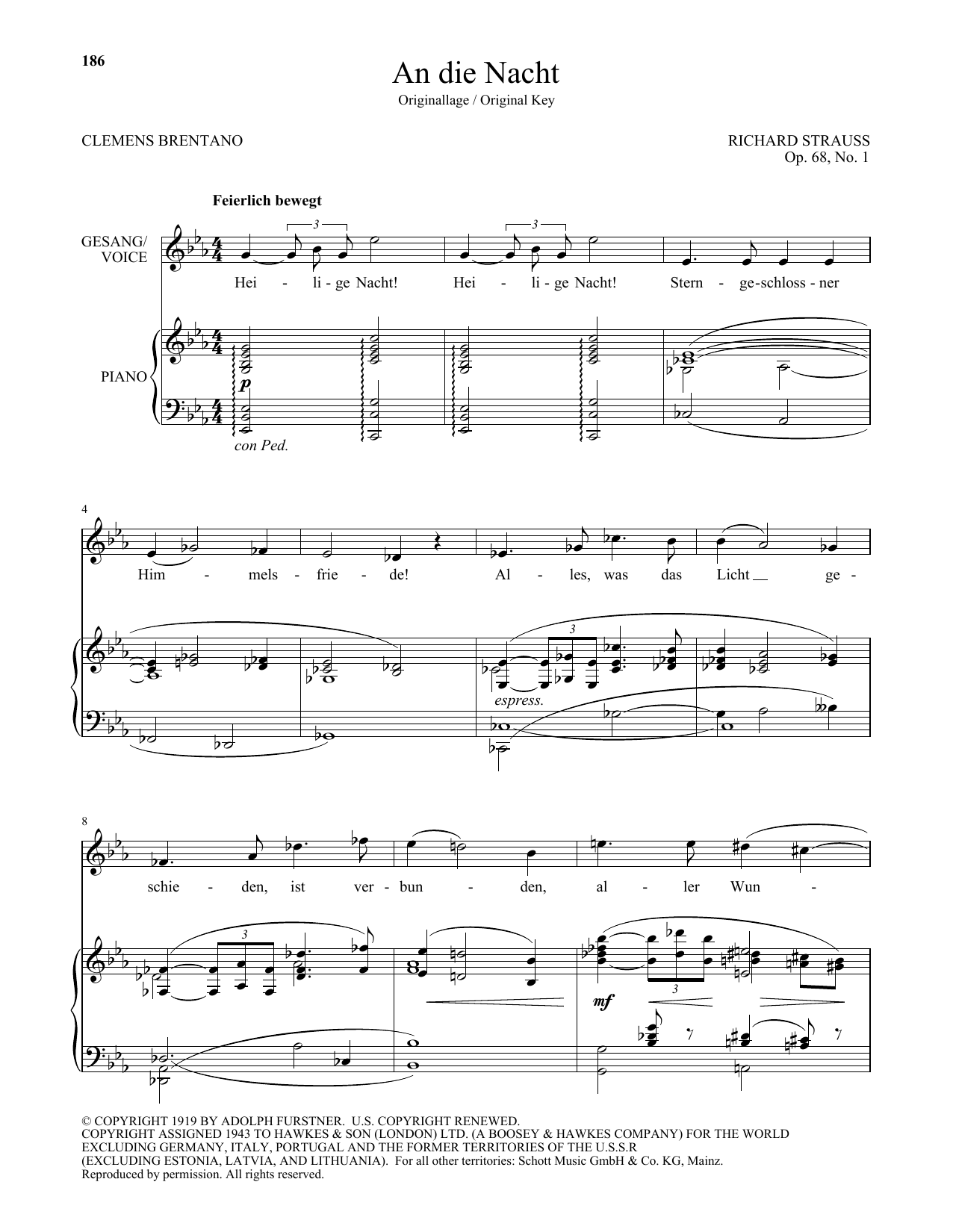 Richard Strauss An Die Nacht (High Voice) sheet music notes and chords arranged for Piano & Vocal