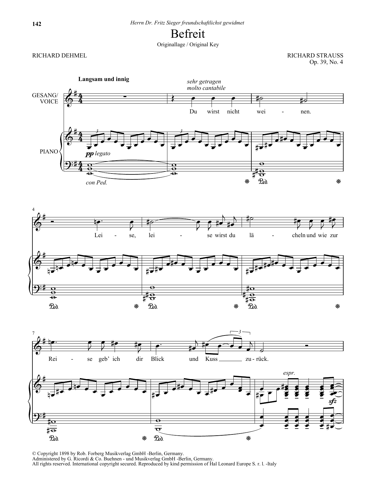 Richard Strauss Befreit (High Voice) sheet music notes and chords arranged for Piano & Vocal