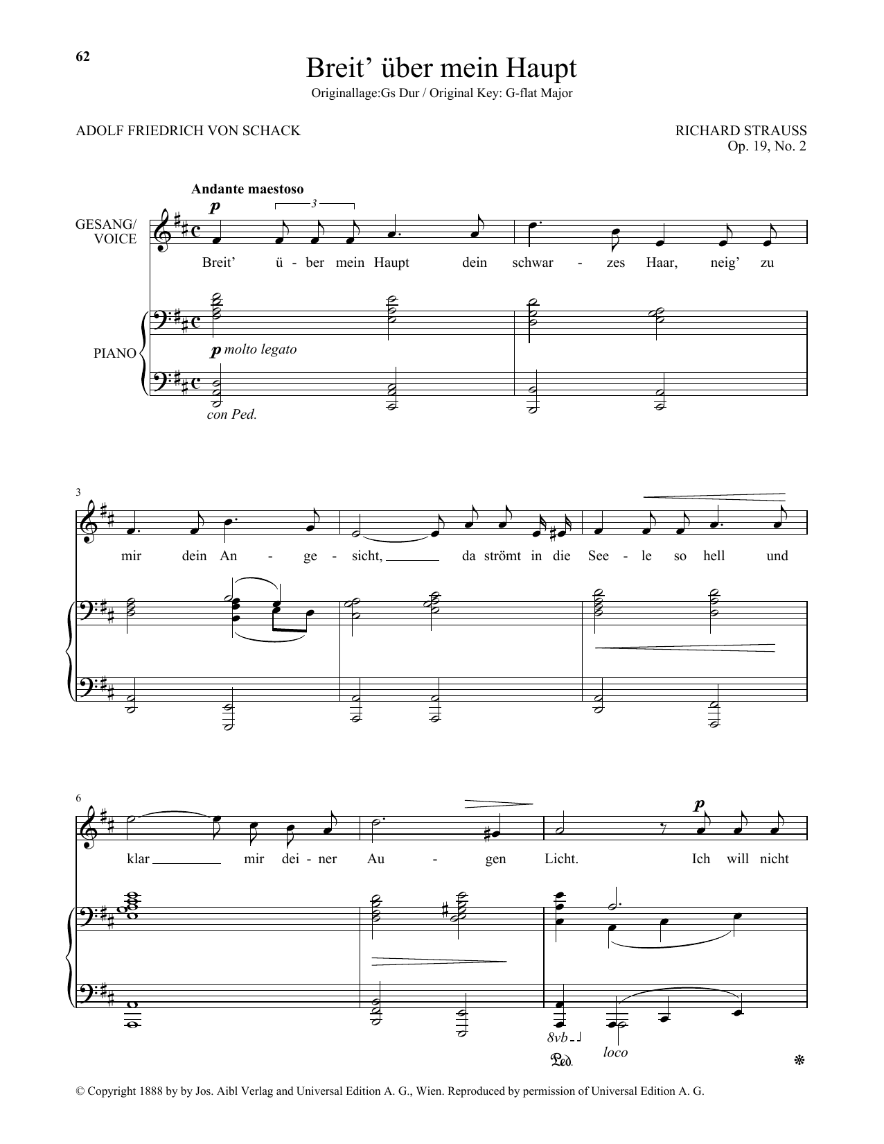 Richard Strauss Breit' Uber Mein Haupt (Low Voice) sheet music notes and chords arranged for Piano & Vocal