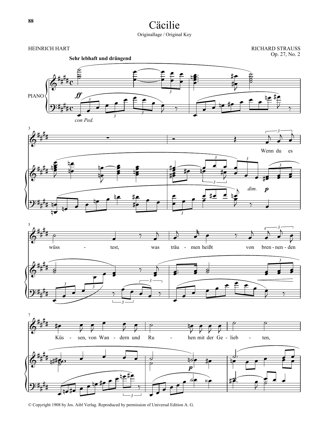 Richard Strauss Cacilie (High Voice) sheet music notes and chords arranged for Piano & Vocal