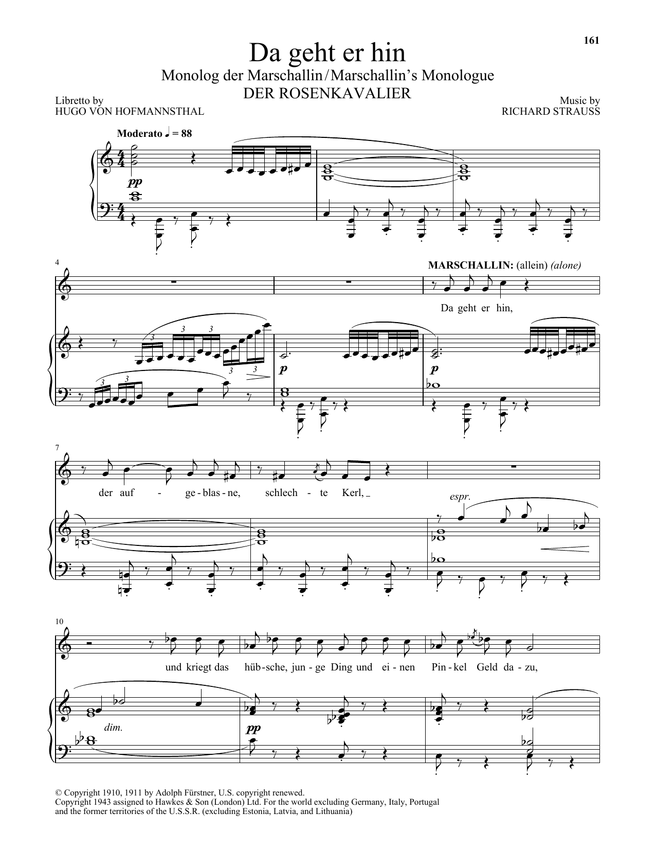 Richard Strauss Da Geht Er Hin (The Marschallin's Monologue) (from Der Rosenkavalier) sheet music notes and chords arranged for Piano & Vocal