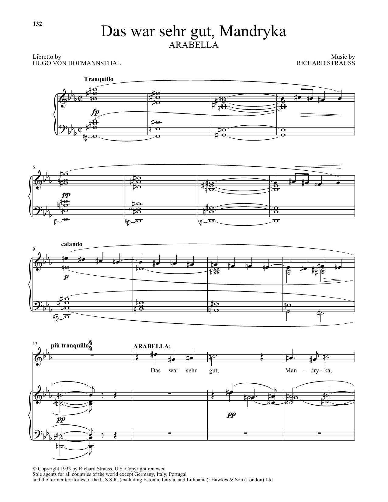 Richard Strauss Das War Sehr Gut, Mandryka (from Arabella) sheet music notes and chords arranged for Piano & Vocal
