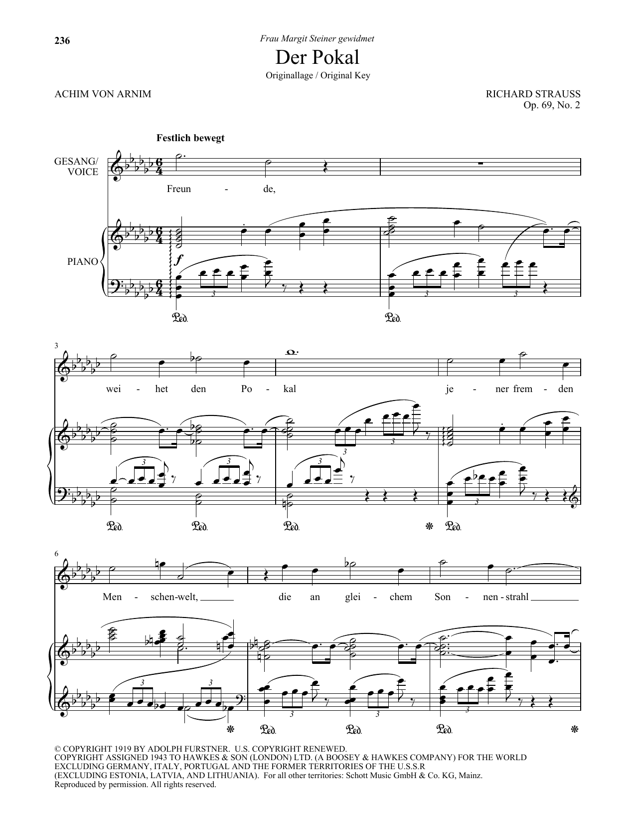 Richard Strauss Der Pokal (High Voice) sheet music notes and chords arranged for Piano & Vocal