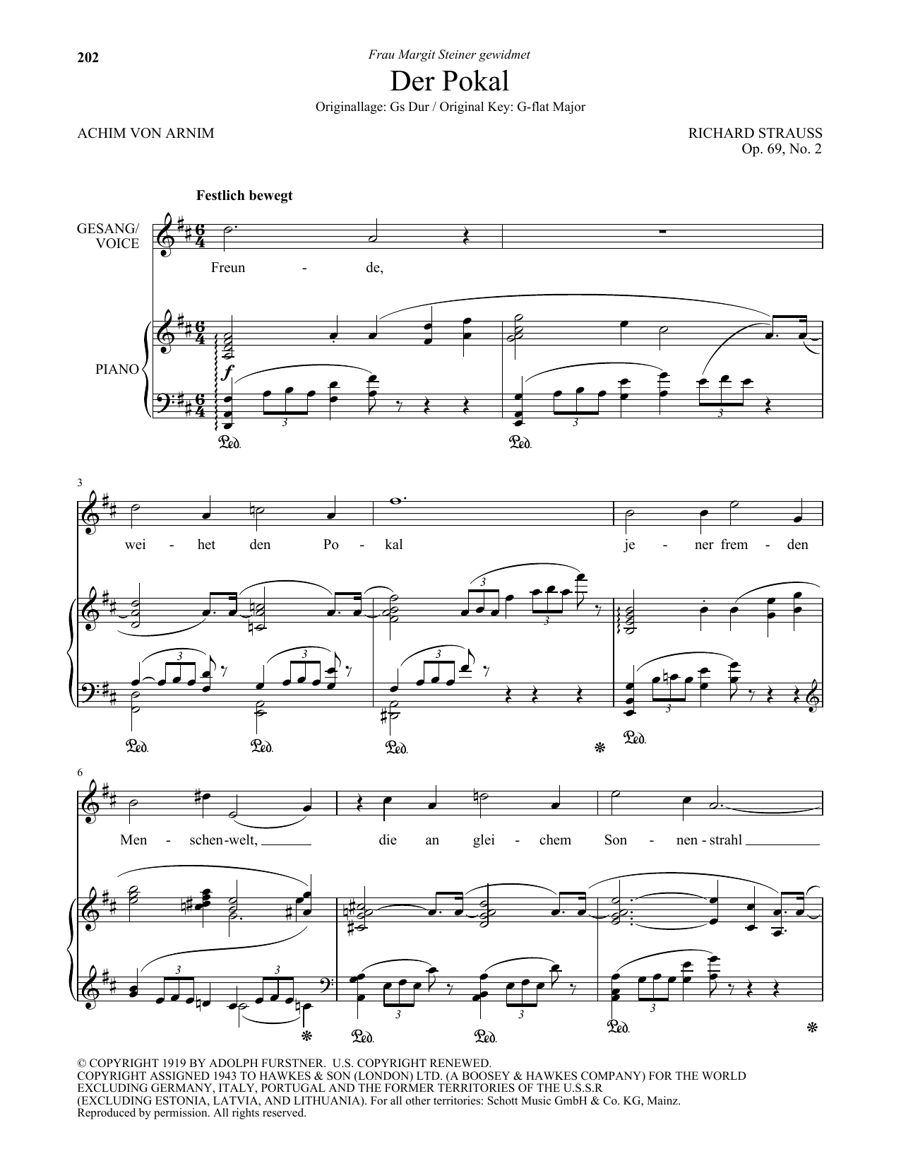 Richard Strauss Der Pokal (Low Voice) sheet music notes and chords arranged for Piano & Vocal