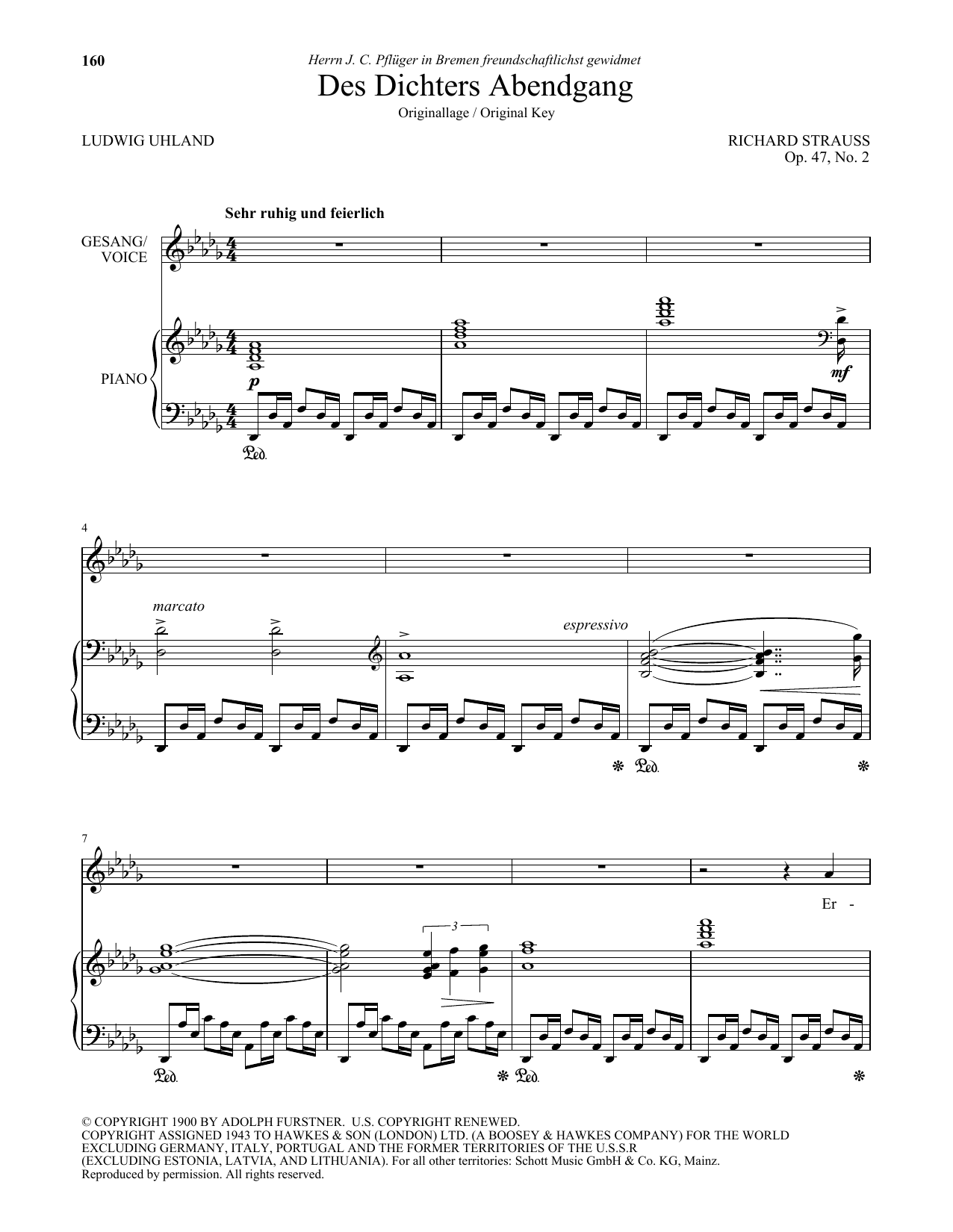 Richard Strauss Des Dichters Abendgang (High Voice) sheet music notes and chords arranged for Piano & Vocal