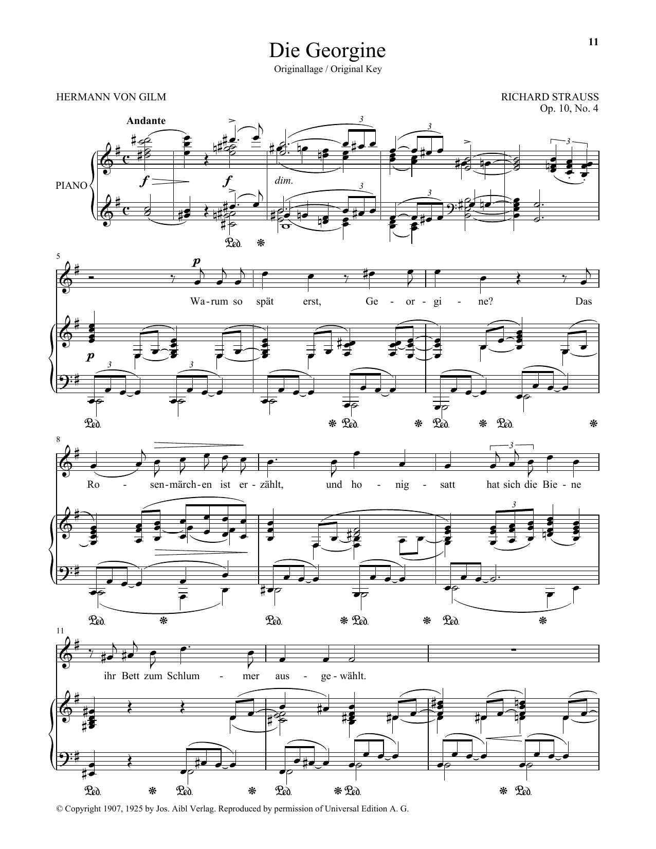 Richard Strauss Die Georgine (High Voice) sheet music notes and chords arranged for Piano & Vocal