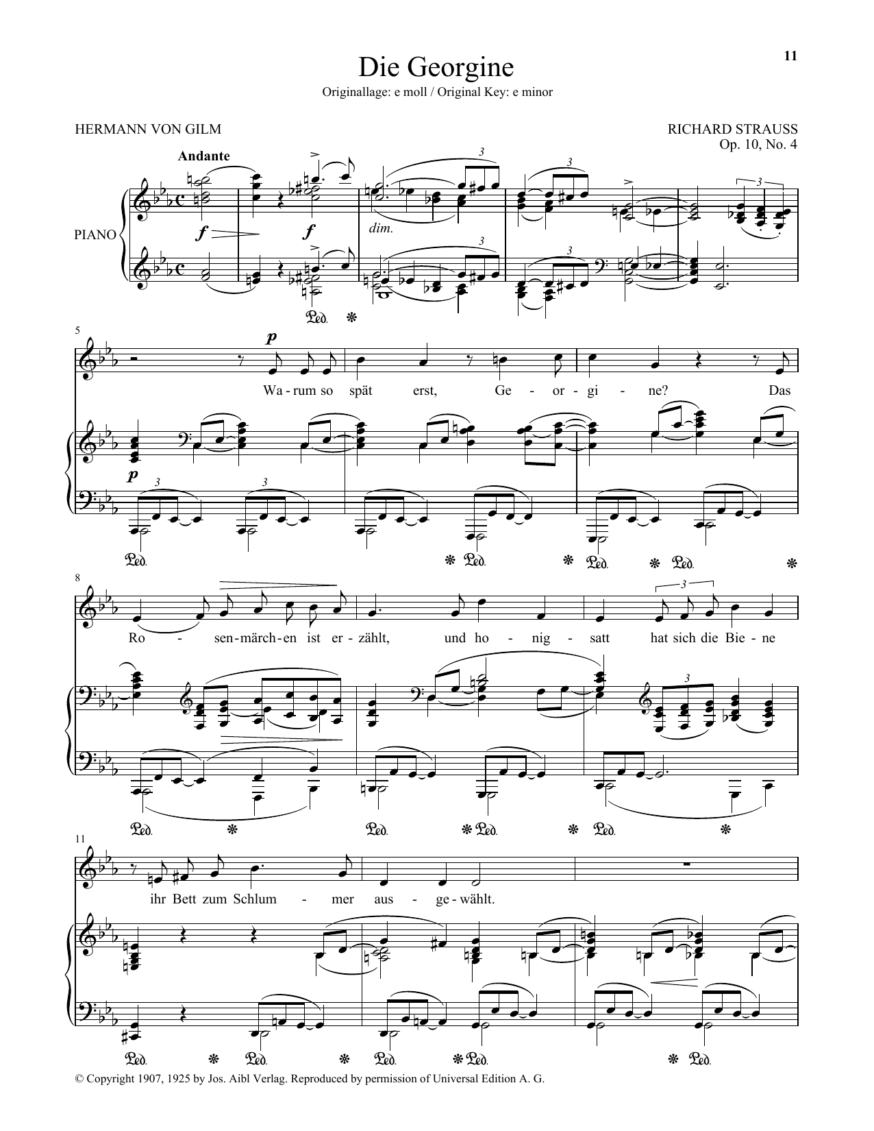 Richard Strauss Die Georgine (Low Voice) sheet music notes and chords arranged for Piano & Vocal