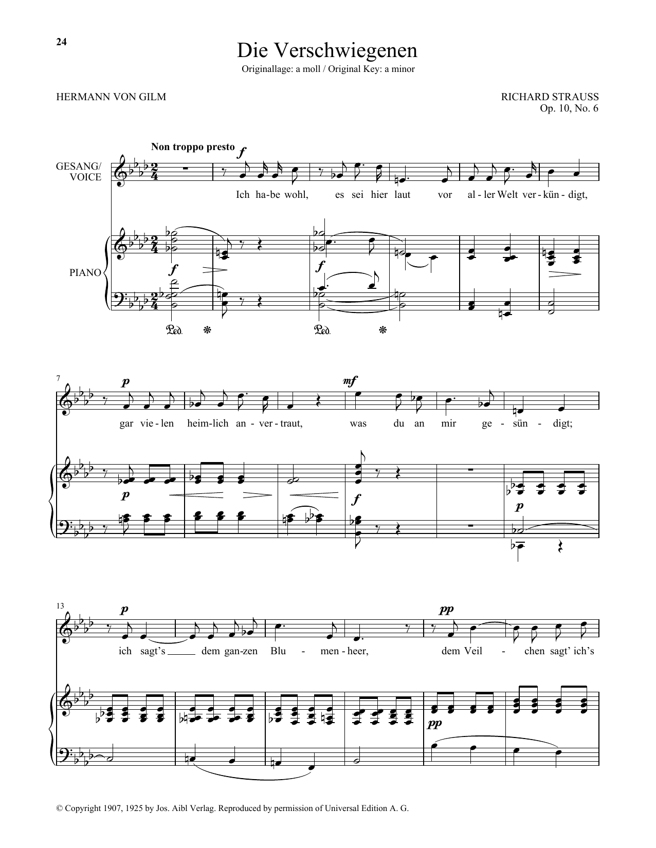 Richard Strauss Die Verschwiegenen (Low Voice) sheet music notes and chords arranged for Piano & Vocal