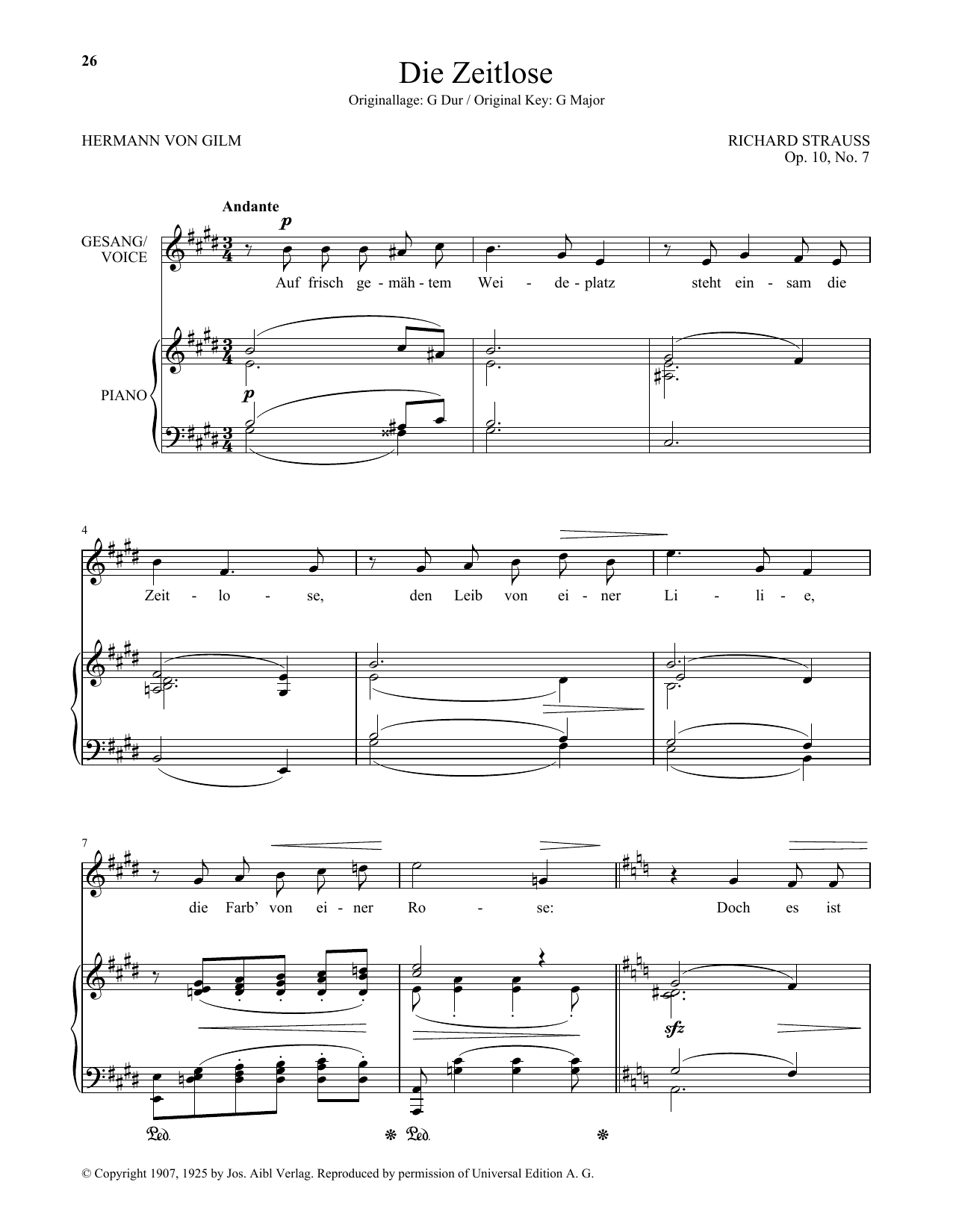 Richard Strauss Die Zeitlose (Low Voice) sheet music notes and chords arranged for Piano & Vocal
