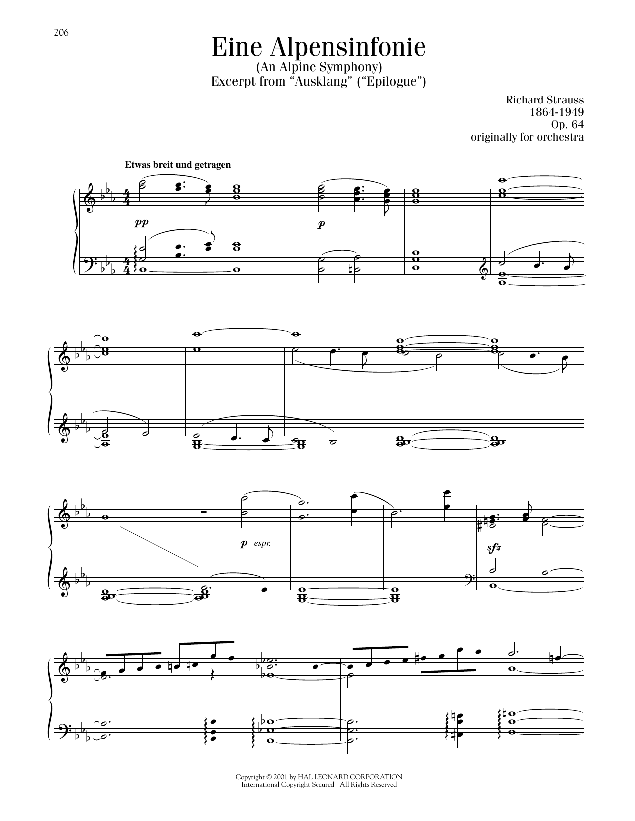 Richard Strauss Eine Alpensinfonie (An Alpine Symphony) sheet music notes and chords arranged for Piano Solo