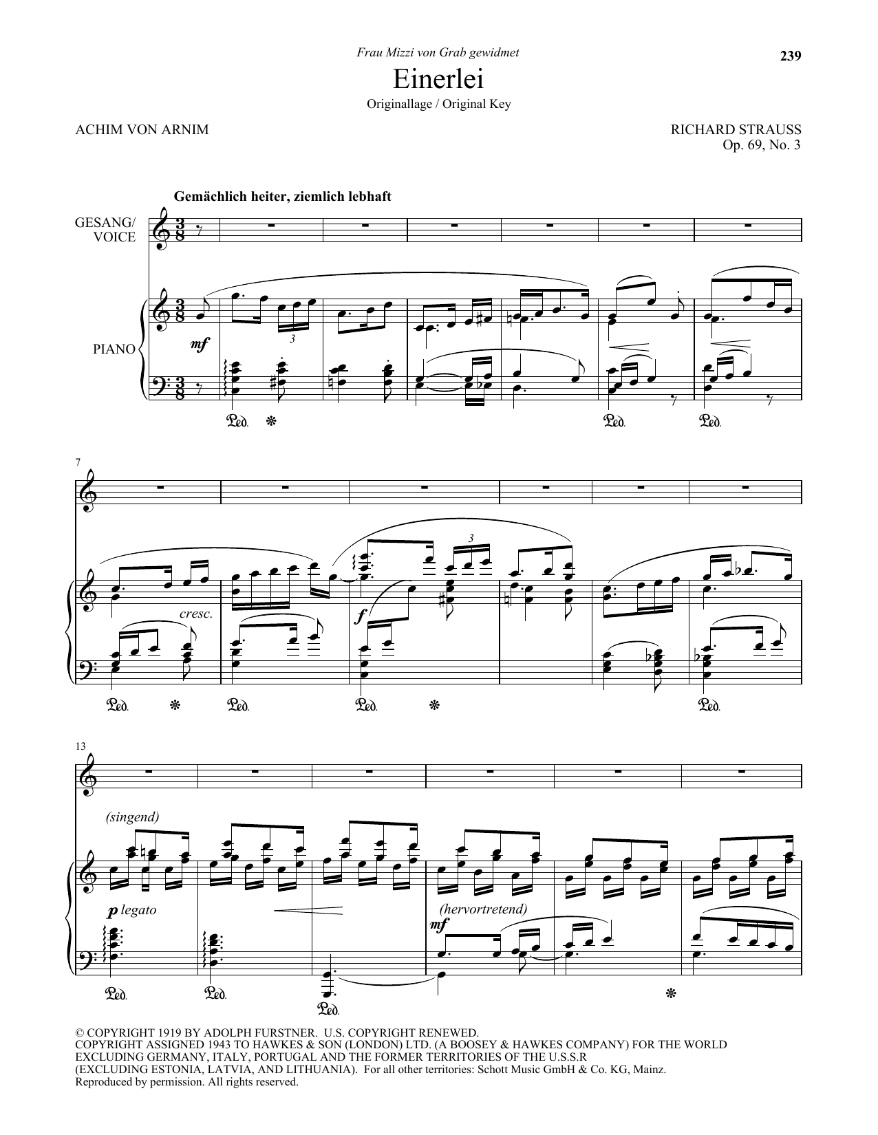 Richard Strauss Einerlei (High Voice) sheet music notes and chords arranged for Piano & Vocal