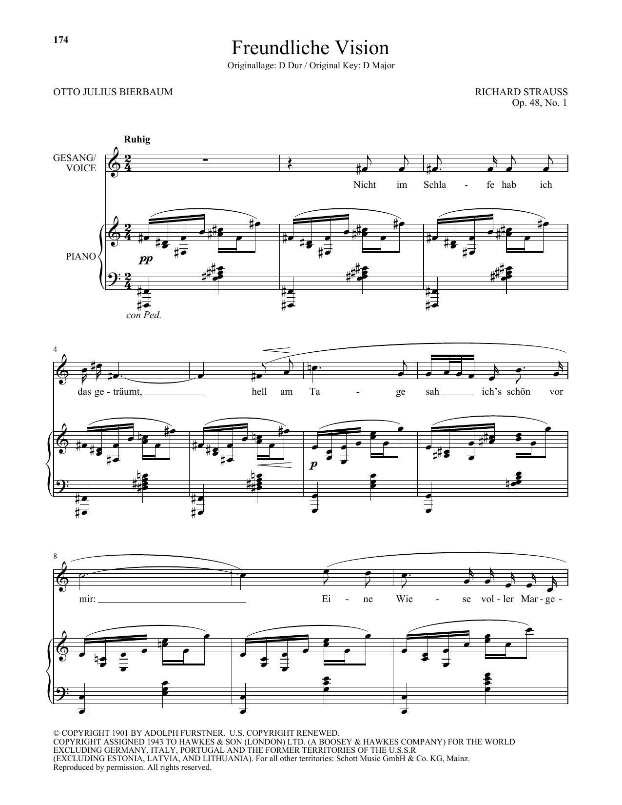 Richard Strauss Freundliche Vision (Low Voice) sheet music notes and chords arranged for Piano & Vocal