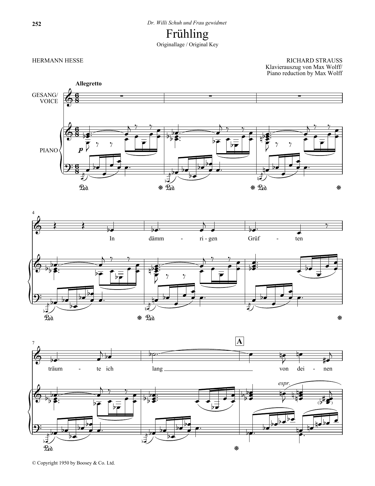 Richard Strauss Fruhling (High Voice) sheet music notes and chords arranged for Piano & Vocal