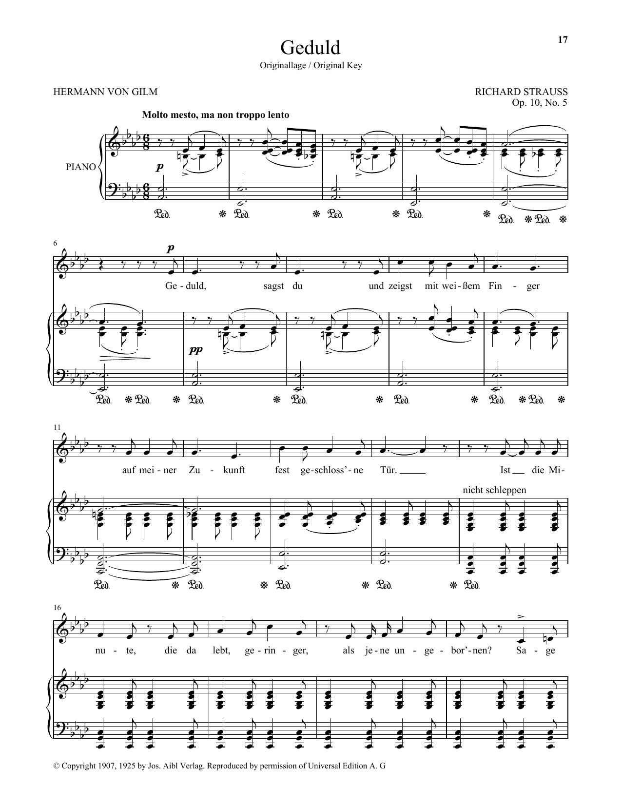 Richard Strauss Geduld (High Voice) sheet music notes and chords arranged for Piano & Vocal