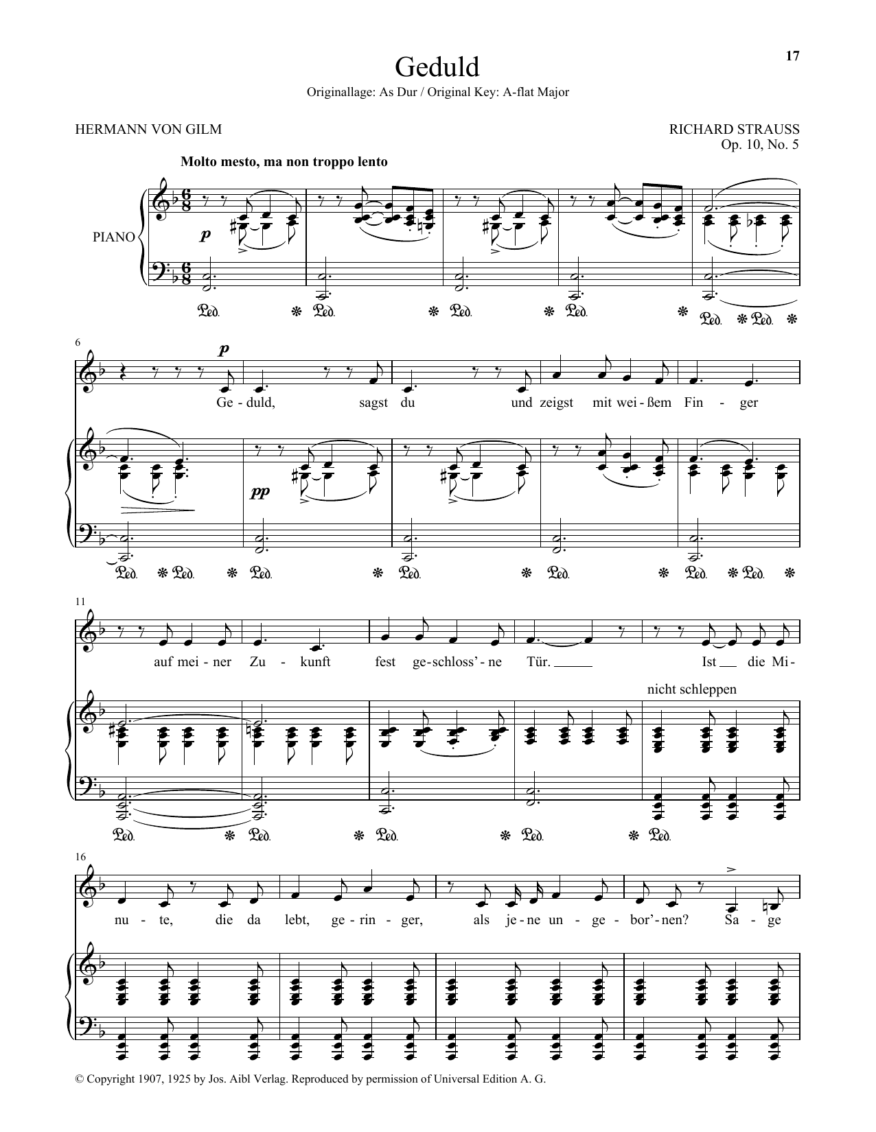 Richard Strauss Geduld (Low Voice) sheet music notes and chords arranged for Piano & Vocal
