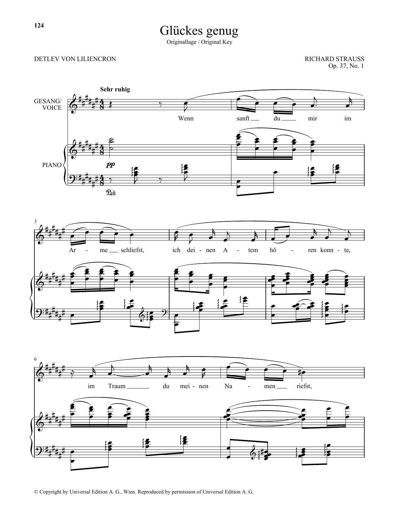 Richard Strauss Gluckes Genug (High Voice) sheet music notes and chords arranged for Piano & Vocal