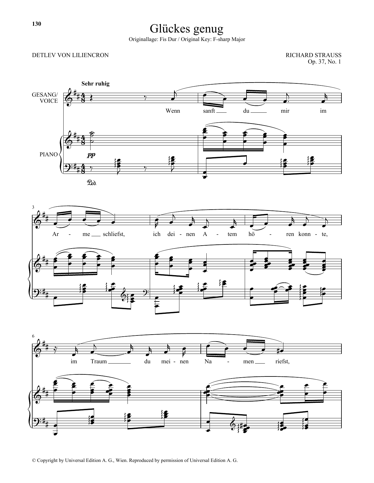 Richard Strauss Gluckes Genug (Low Voice) sheet music notes and chords arranged for Piano & Vocal