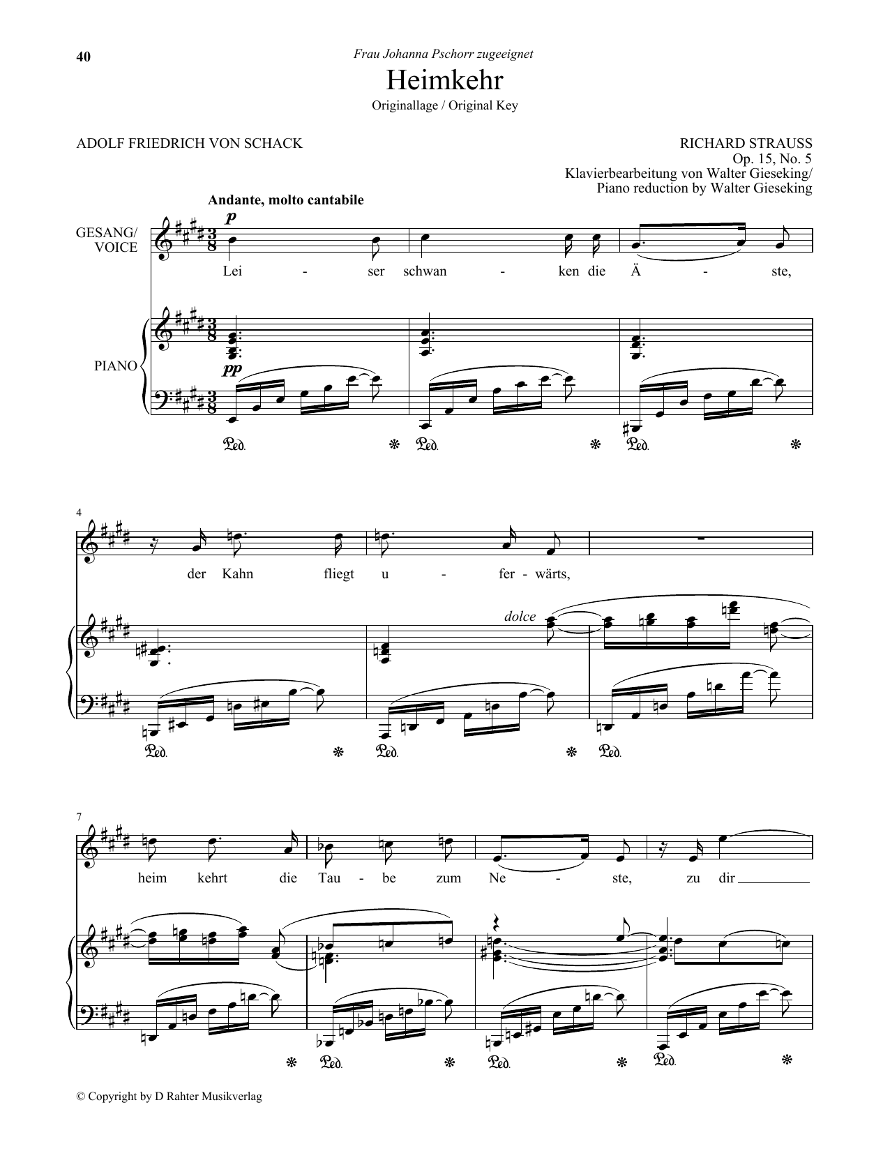 Richard Strauss Heimkehr (Low Voice) sheet music notes and chords arranged for Piano & Vocal