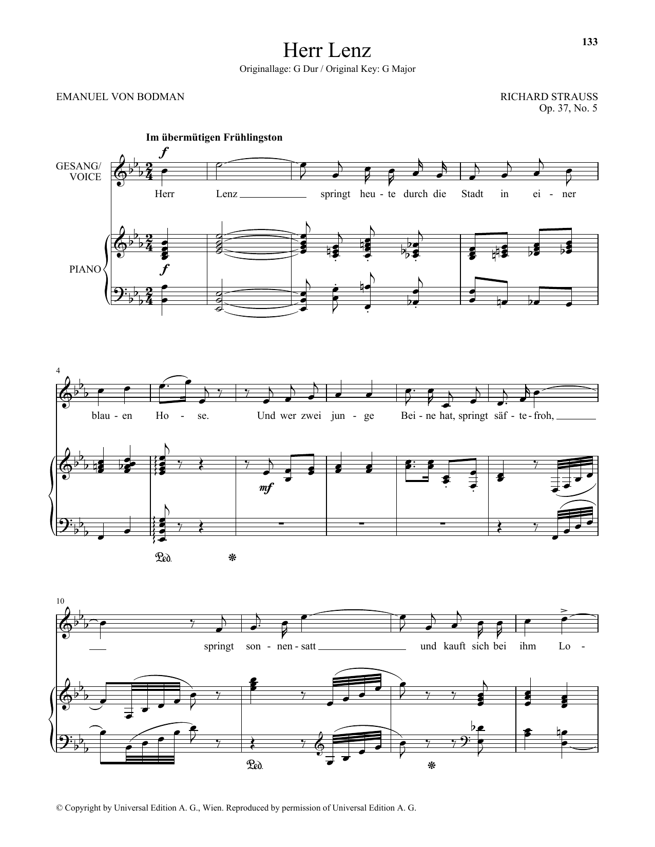 Richard Strauss Herr Lenz (Low Voice) sheet music notes and chords arranged for Piano & Vocal