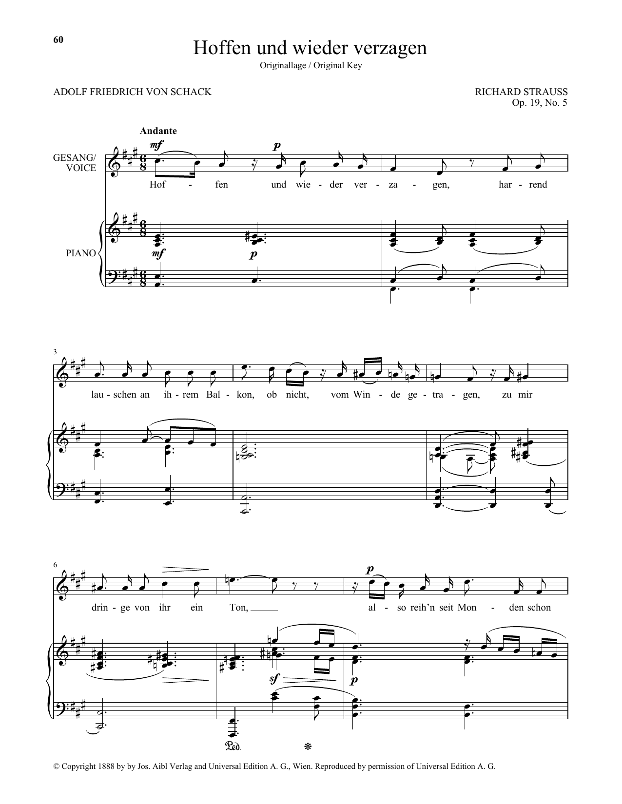 Richard Strauss Hoffen Und Wieder Verzagen (High Voice) sheet music notes and chords arranged for Piano & Vocal