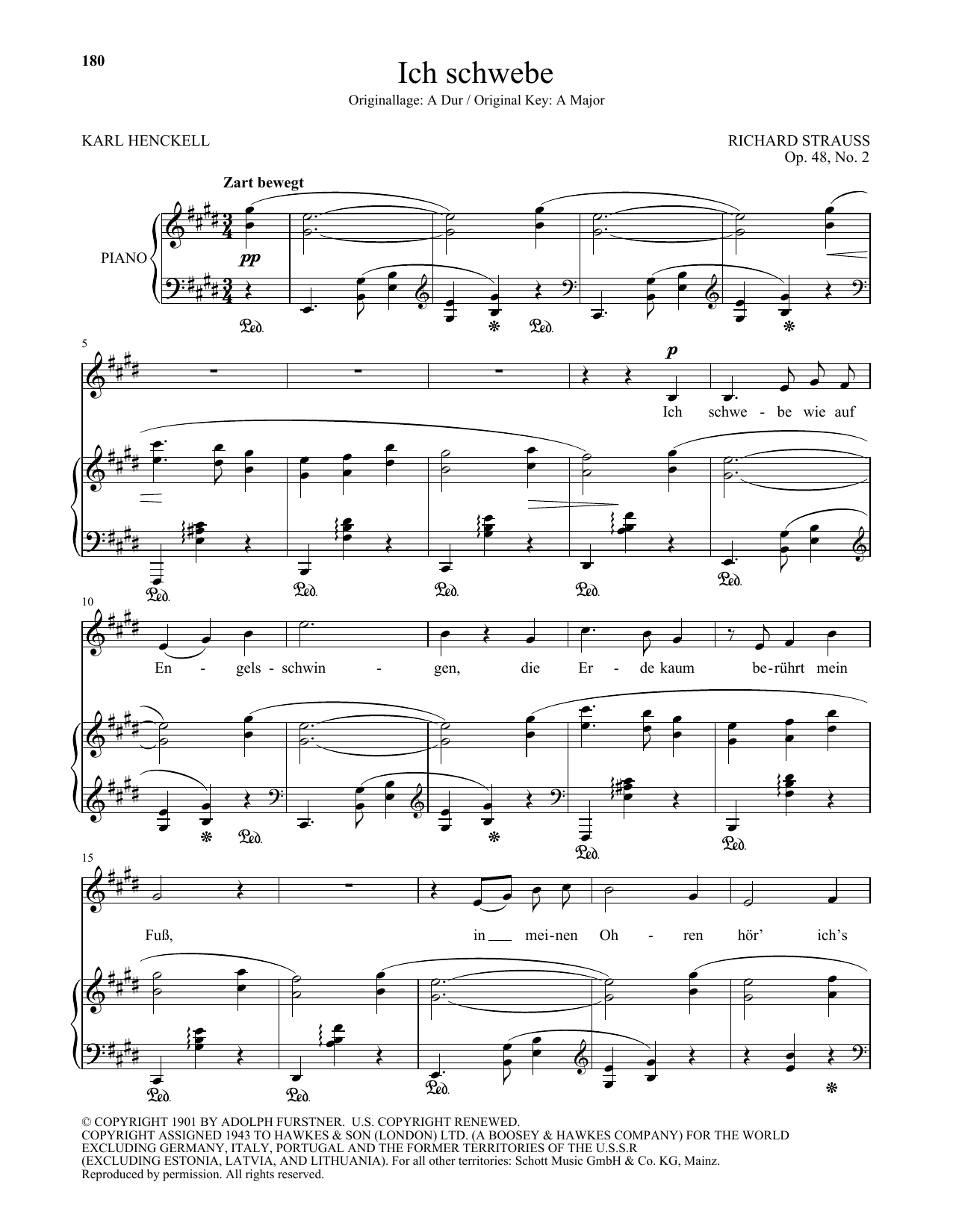 Richard Strauss Ich Schwebe (Low Voice) sheet music notes and chords arranged for Piano & Vocal