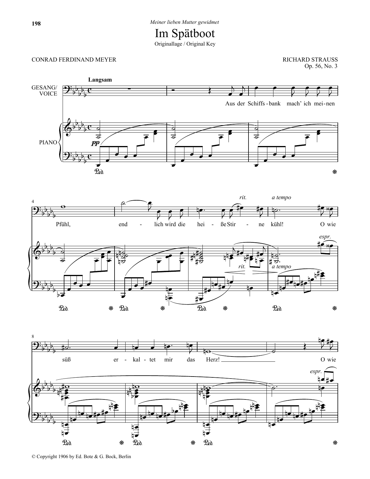 Richard Strauss Im Spatboot (Low Voice) sheet music notes and chords arranged for Piano & Vocal