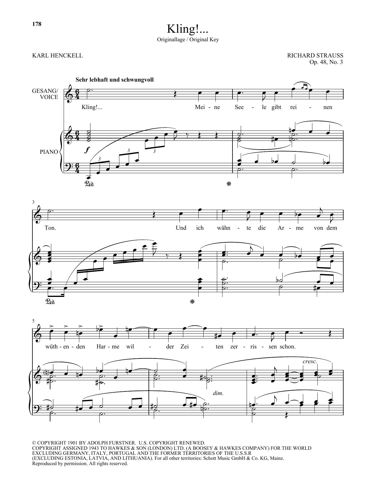 Richard Strauss Kling! (High Voice) sheet music notes and chords arranged for Piano & Vocal