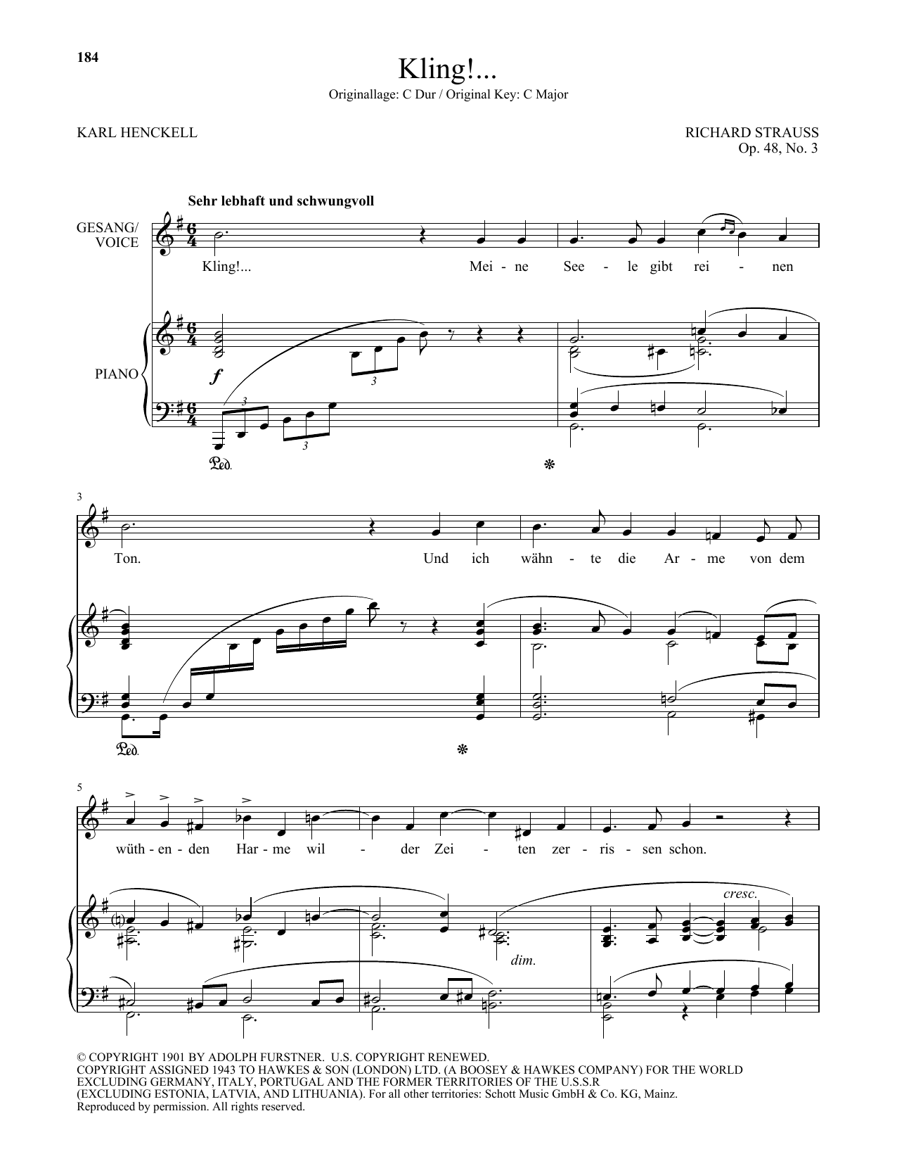 Richard Strauss Kling! (Low Voice) sheet music notes and chords arranged for Piano & Vocal