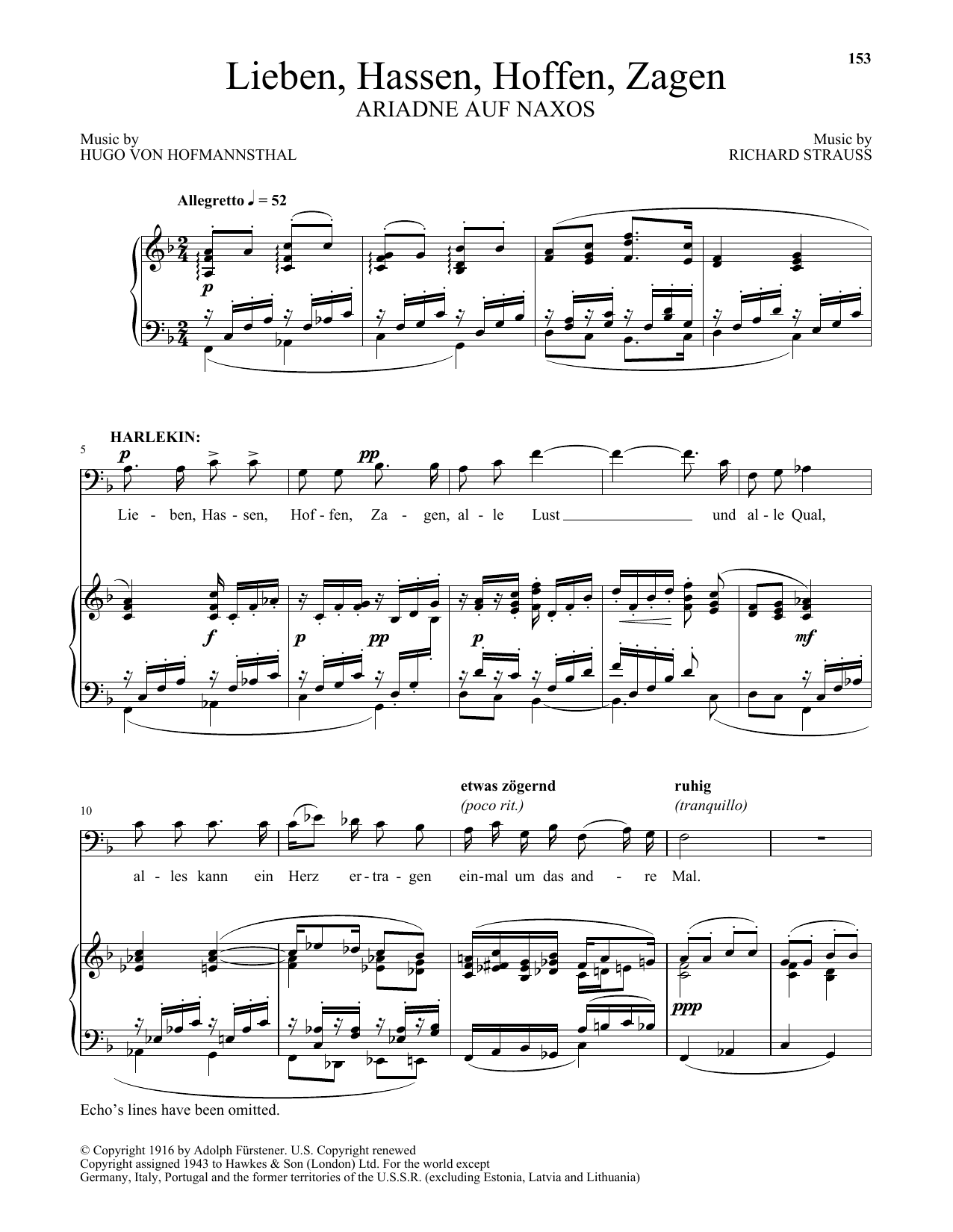 Richard Strauss Lieben, Hassen, Hoffen, Zagen sheet music notes and chords arranged for Piano & Vocal