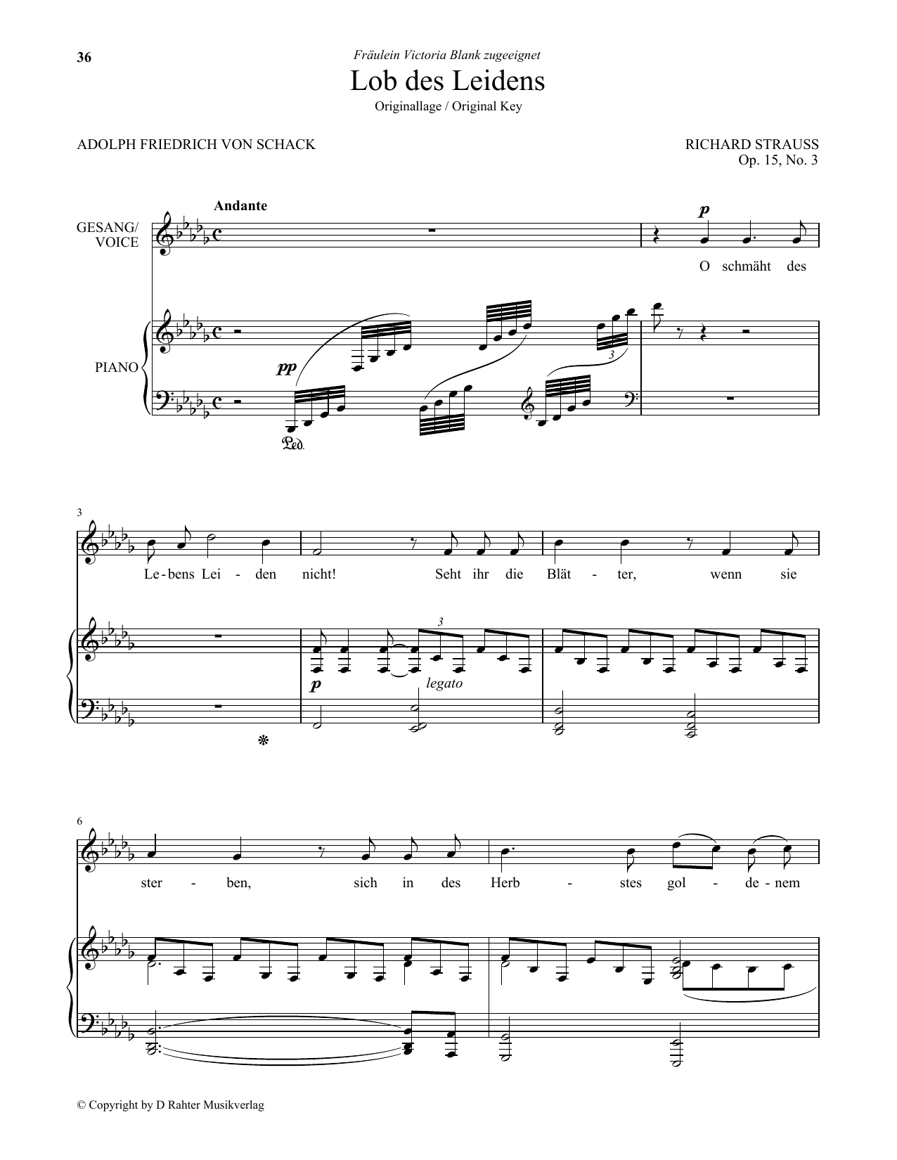 Richard Strauss Lob Des Leidens (Low Voice) sheet music notes and chords arranged for Piano & Vocal