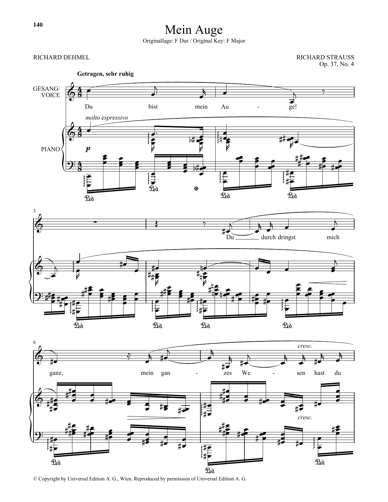 Richard Strauss Mein Auge (Low Voice) sheet music notes and chords arranged for Piano & Vocal