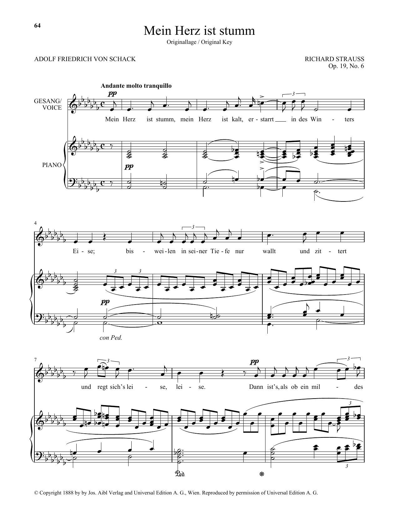 Richard Strauss Mein Herz Ist Stumm (High Voice) sheet music notes and chords arranged for Piano & Vocal