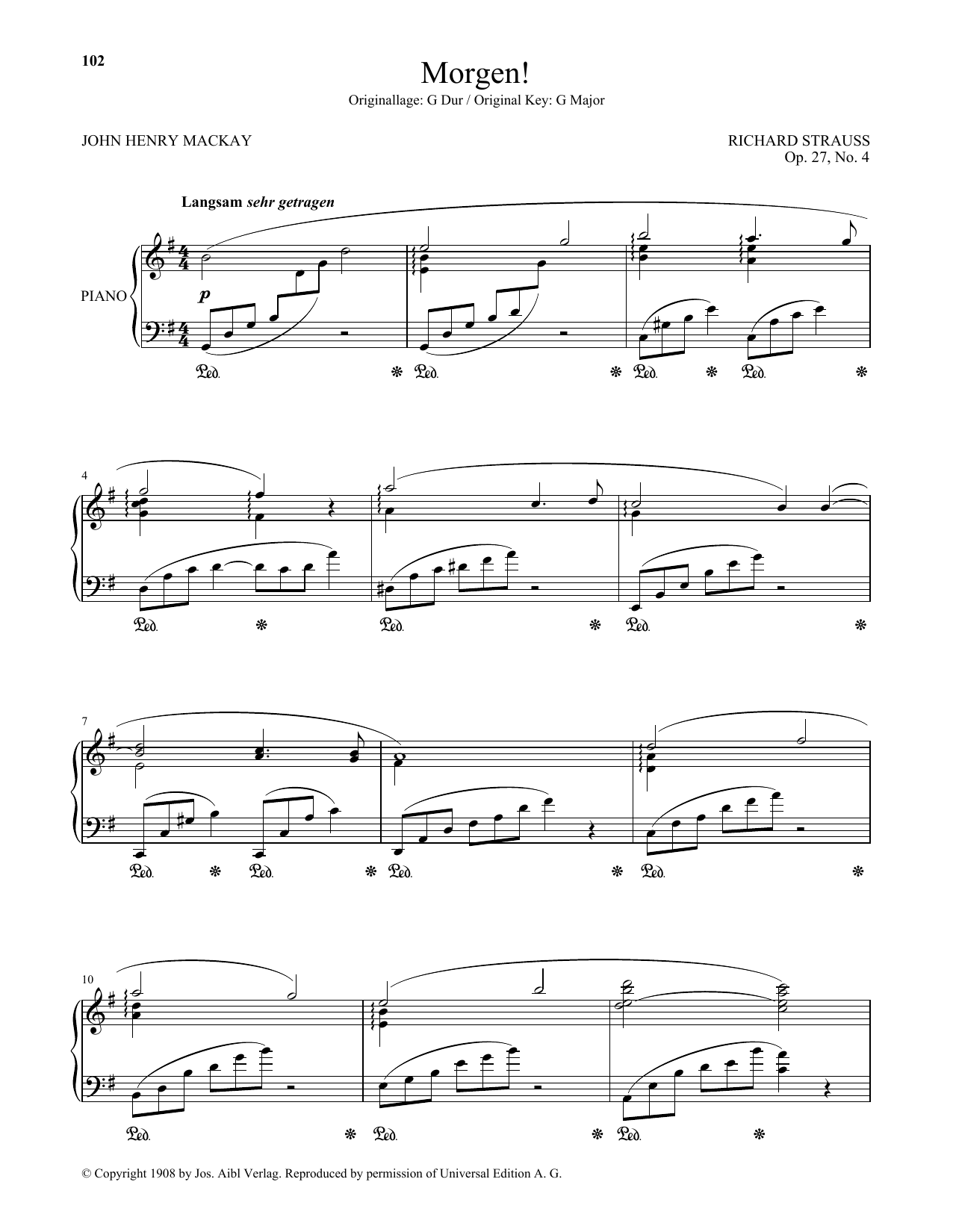 Richard Strauss Morgen! (High Voice) sheet music notes and chords arranged for Piano & Vocal