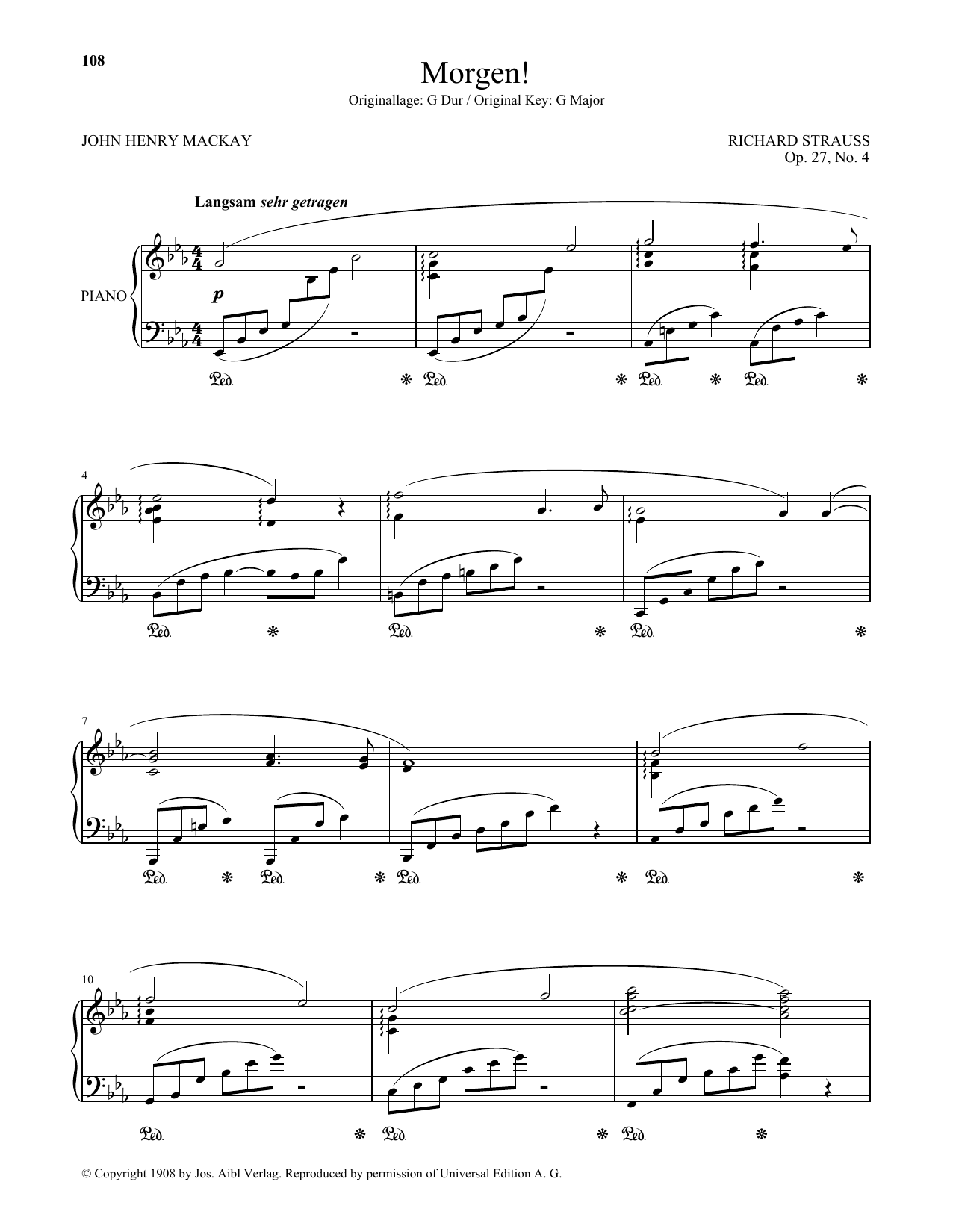 Richard Strauss Morgen! (Low Voice) sheet music notes and chords arranged for Piano & Vocal