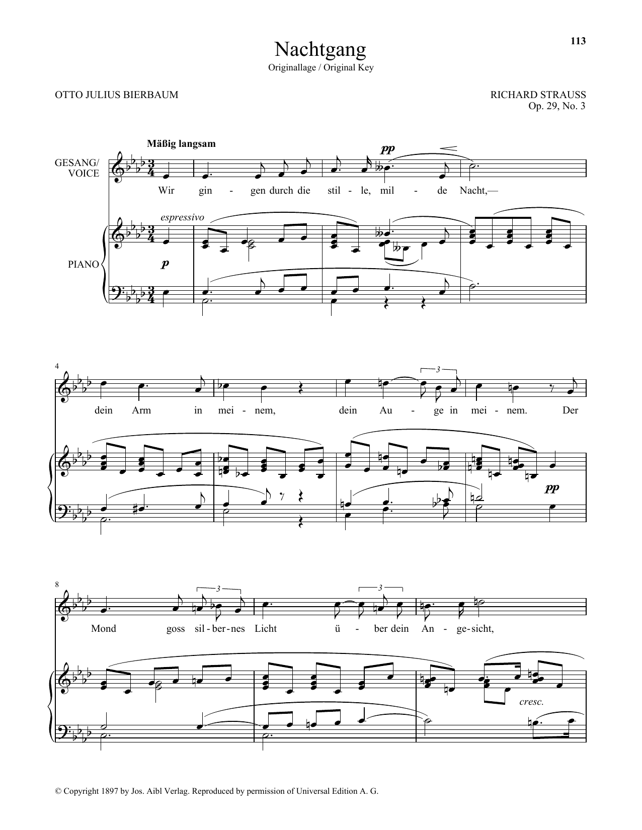 Richard Strauss Nachtgang (High Voice) sheet music notes and chords arranged for Piano & Vocal
