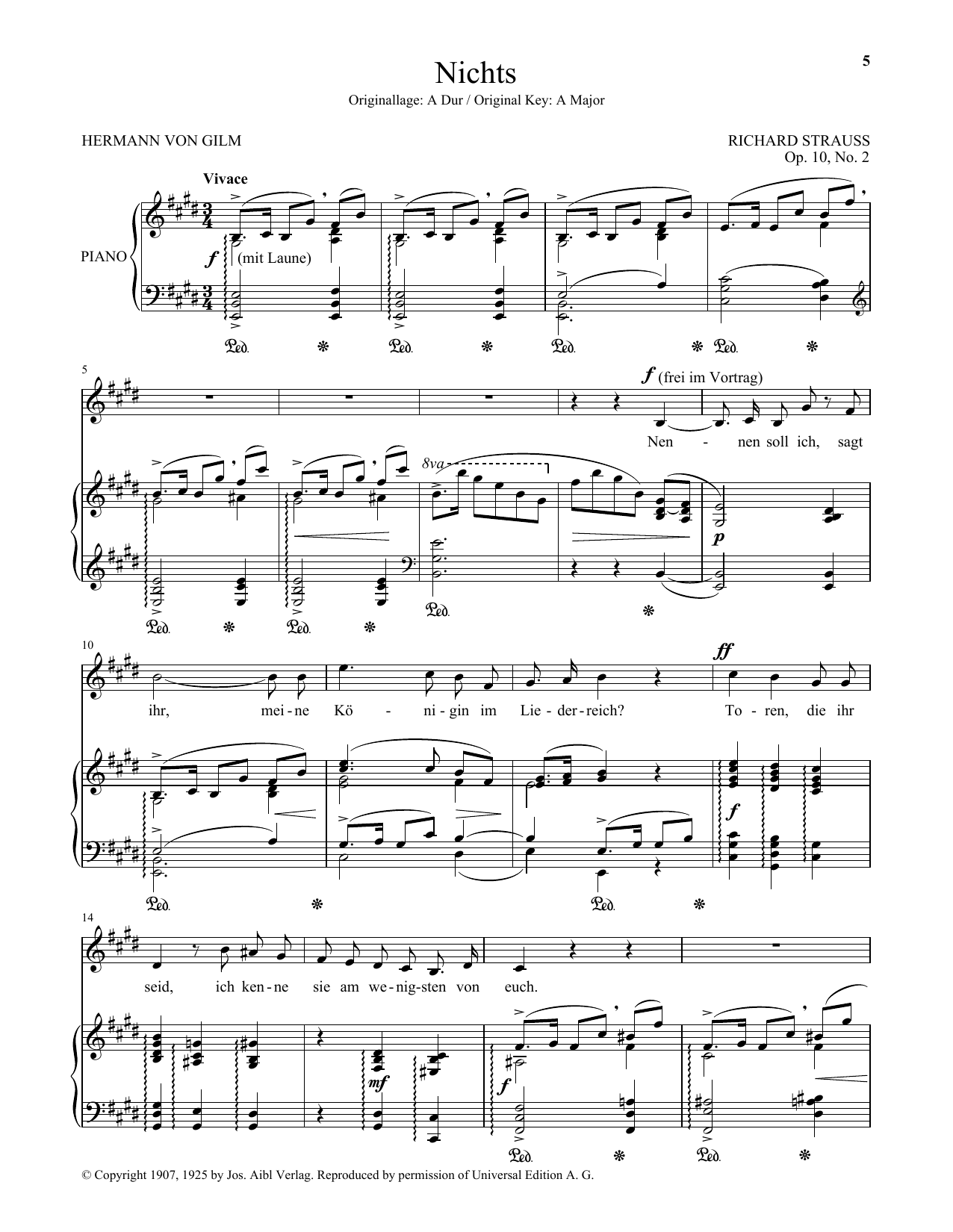 Richard Strauss Nichts (Low Voice) sheet music notes and chords arranged for Piano & Vocal