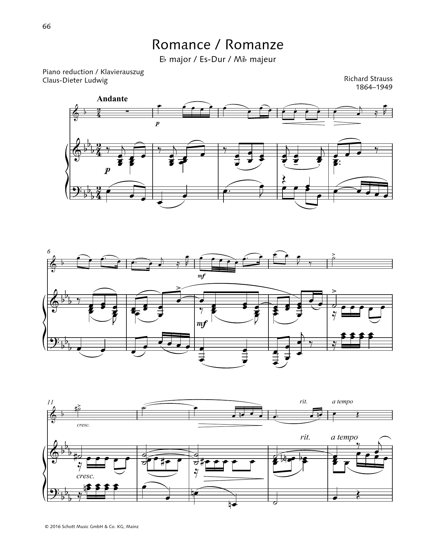 Richard Strauss Romance E-flat major sheet music notes and chords arranged for Woodwind Solo
