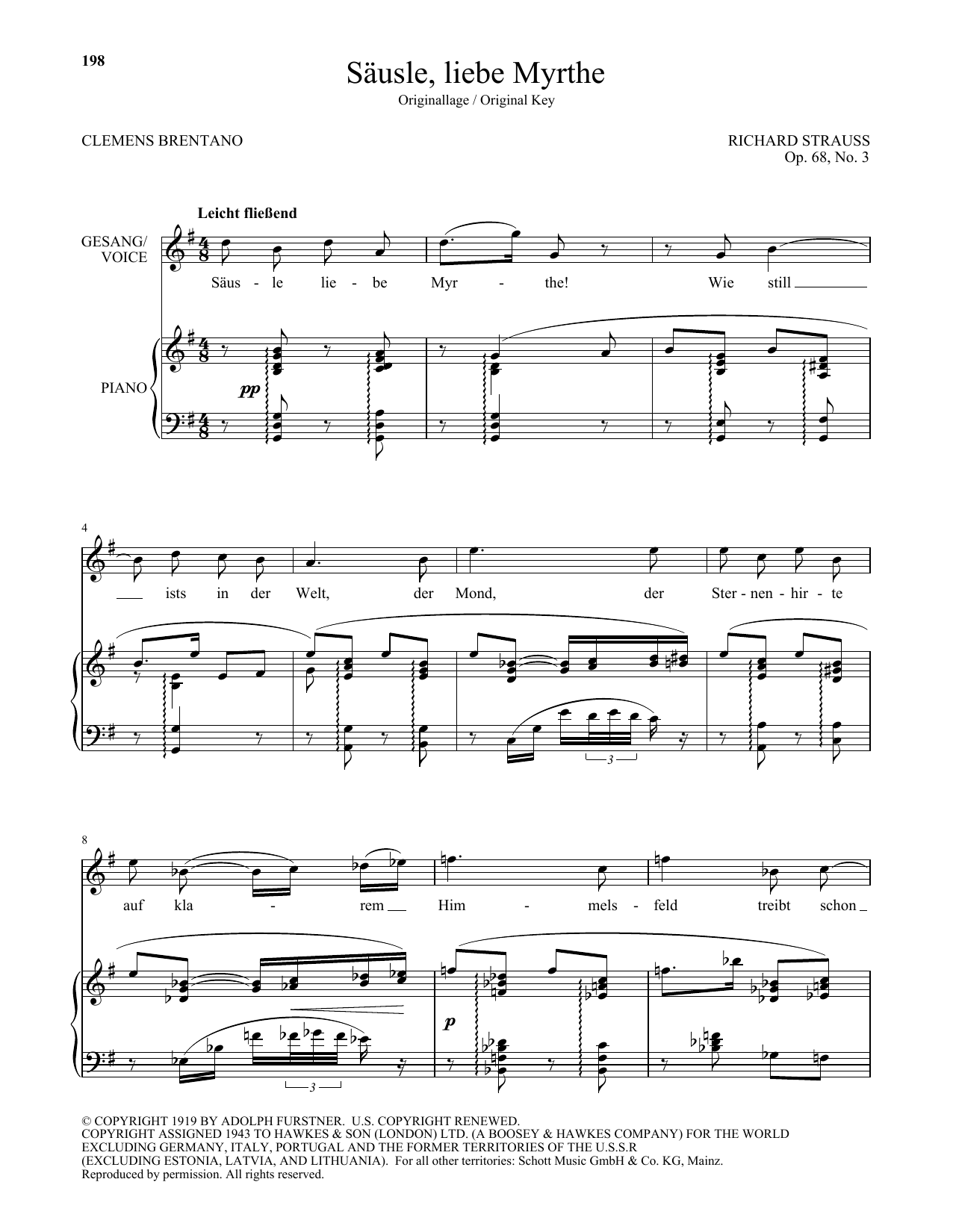 Richard Strauss Sausle, Liebe Myrthe (High Voice) sheet music notes and chords arranged for Piano & Vocal