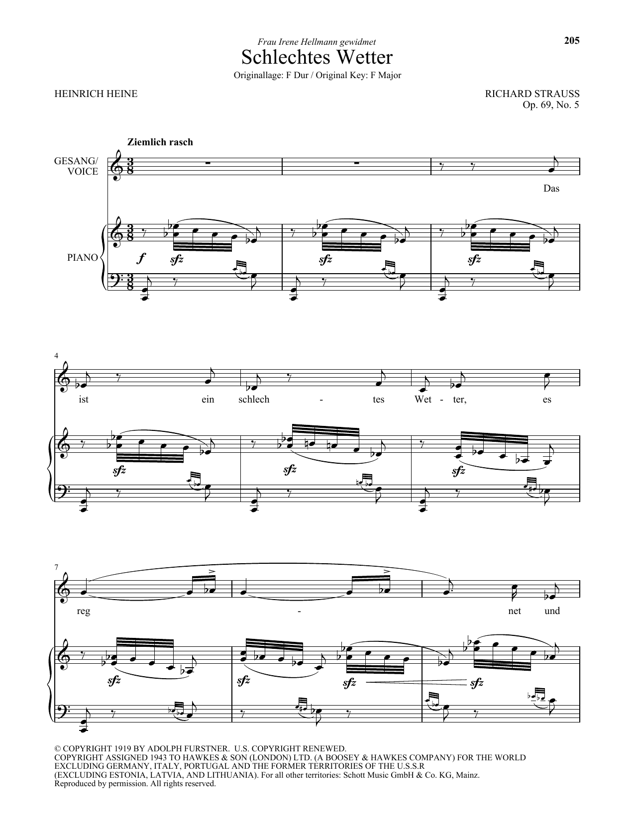Richard Strauss Schlechtes Wetter (Low Voice) sheet music notes and chords arranged for Piano & Vocal
