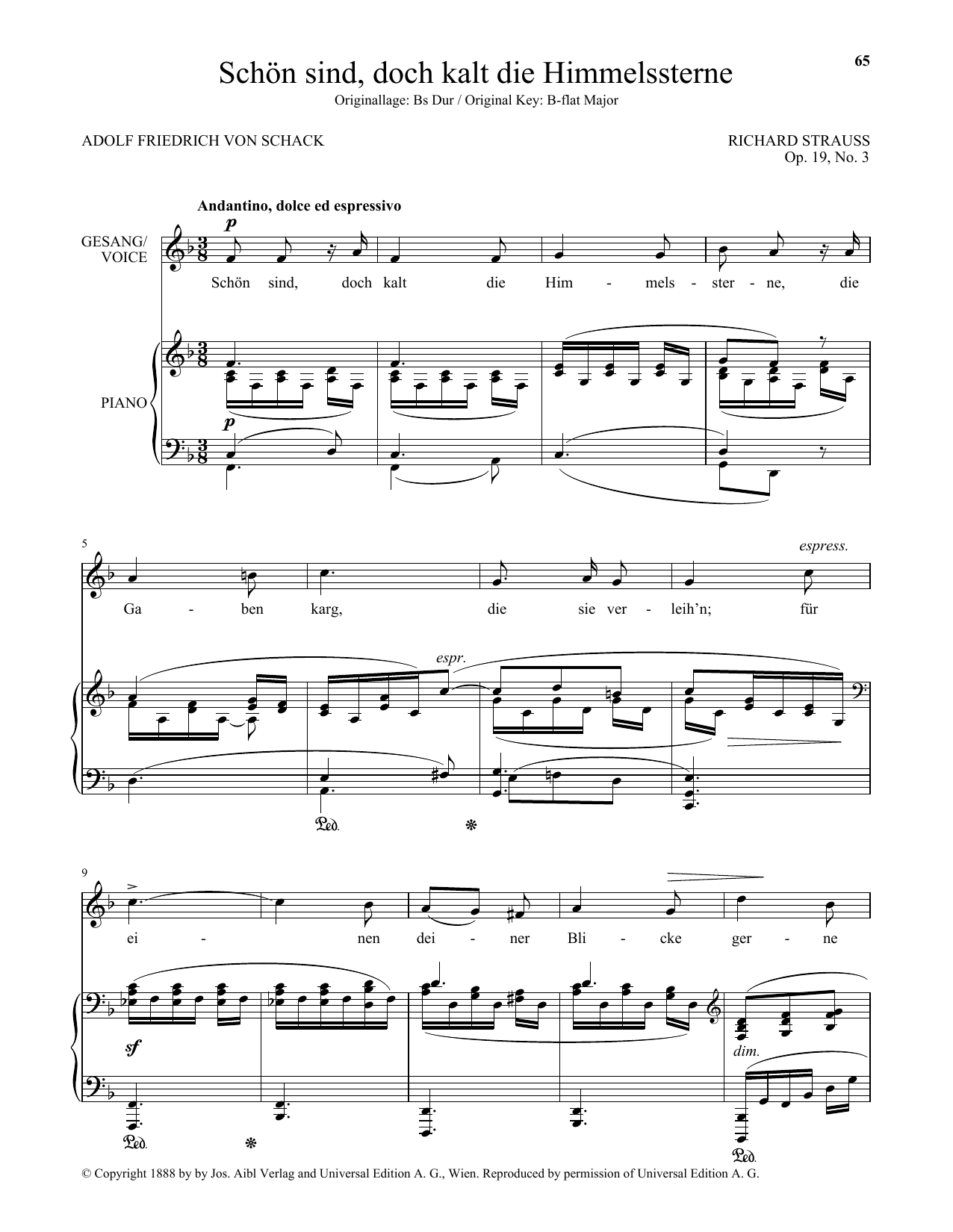 Richard Strauss Schon Sind, Doch Kalt Die Himmelssterne (Low Voice) sheet music notes and chords arranged for Piano & Vocal
