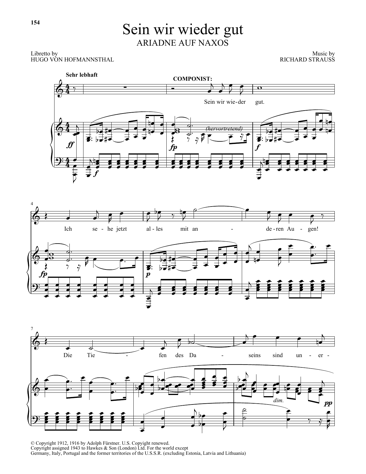 Richard Strauss Sein wir wieder gut (from Ariadne Auf Naxos) sheet music notes and chords arranged for Piano & Vocal