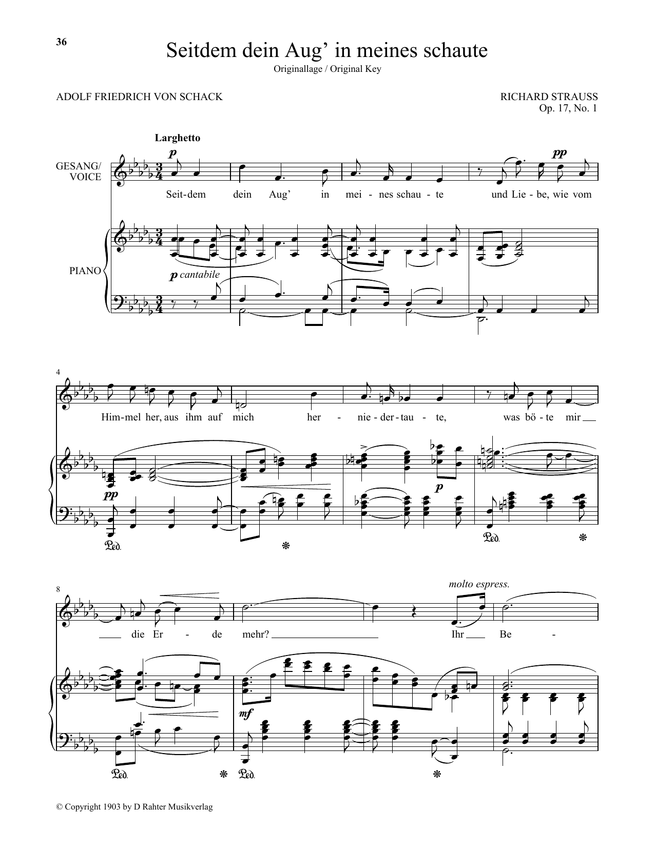 Richard Strauss Seitdem Dein Aug' In Meines Schaute (High Voice) sheet music notes and chords arranged for Piano & Vocal